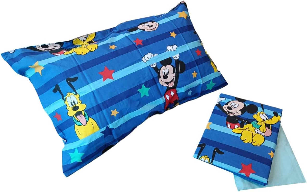 Mickey Mouse, King Size Bed Sheet, Bed Set, Top Sheet, Fitted Sheet, Pillowcase, Blue, Disney, 100% Cotton, Official Product