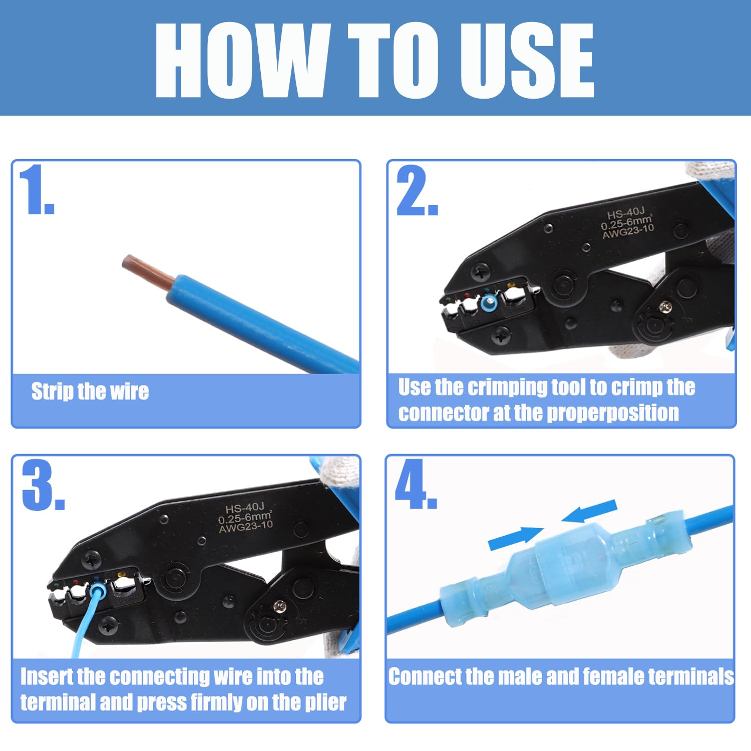 Aikoolwer Nylon Spade Connector Kit Crimping Tool Quick Insulated Wiring Connect Male Female Wire Crimp Terminal Disconnect Ends Ratcheting Crimper Electrical Automotive image number 3