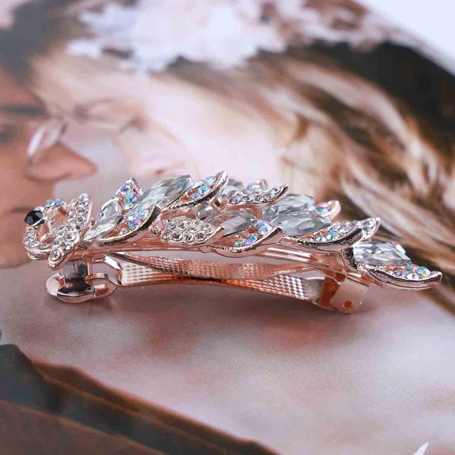 Tseenyi Crystal Peacock Hair Clip Rhinestone Gemstone Hair Clip Vintage Crystal Hair Clip Peacock Hair Clip Bling Bridal Wedding Headpiece for Women and Girls (With Transparent Crystal) image number 5