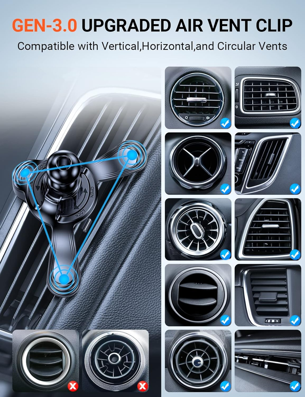 TORRAS Phone Holder for Car [Vertical & Circle Vent Friendly] Universal Stable Car Phone Mount Air Vent Holder Cradle Case Friendly (Clip)