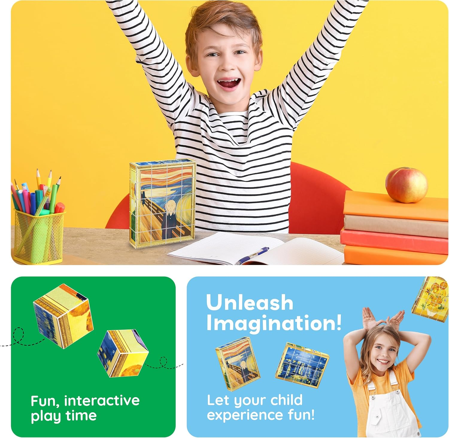 Picassotiles 1&rdquo; Magnetic Puzzle Building Cubes Blocks for Kids, Van Gogh Puzzle, Mona Lisa Hand Puzzle, Kids Toys 3+ Year Old Boy Girl, STEM Toys, Toddler, Teen,Young Explorers,Educational Popular Art image number 3