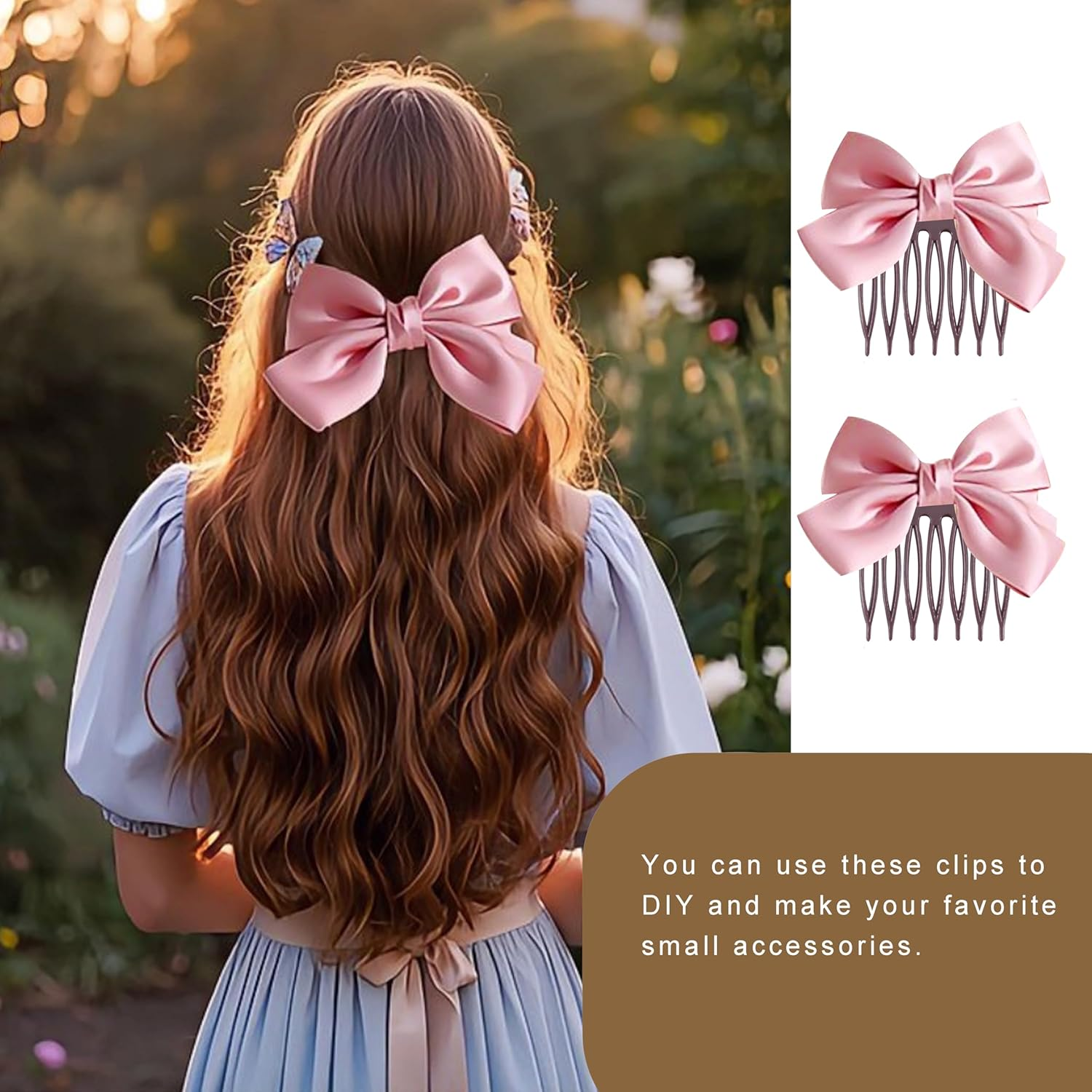 50Pcs/Lot Hair Wig Plastic Combs and Clips for Wig Cap Wig Combs for Making Wig(Brown) image number 3