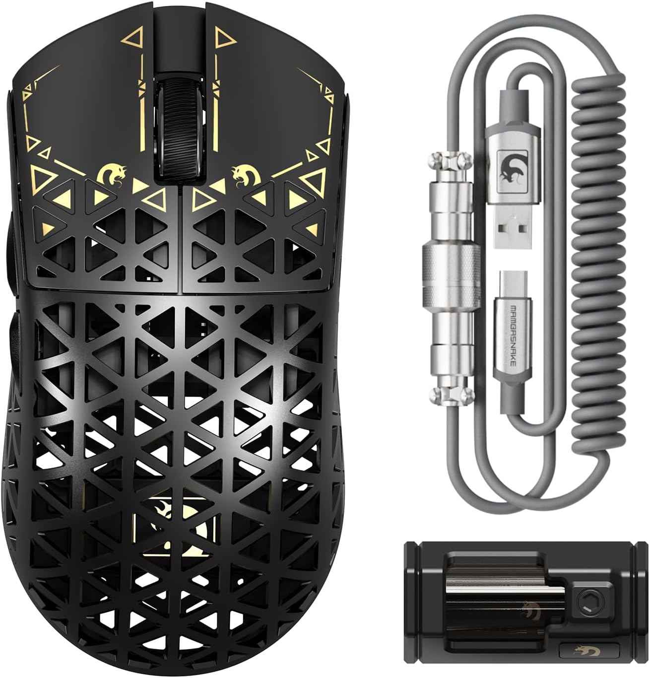 MAMBASNAKE M5 Ultra Carbon Fibre 8000Hz Wireless Gaming Mouse, 39G Superlight, 42000DPI, PAW3950MAX Sensor, Nordic 52840 Chip, Bluetooth/2.4G/Usb-C Wired Mice with Mouse Coiled Cable, for Pc/Mac