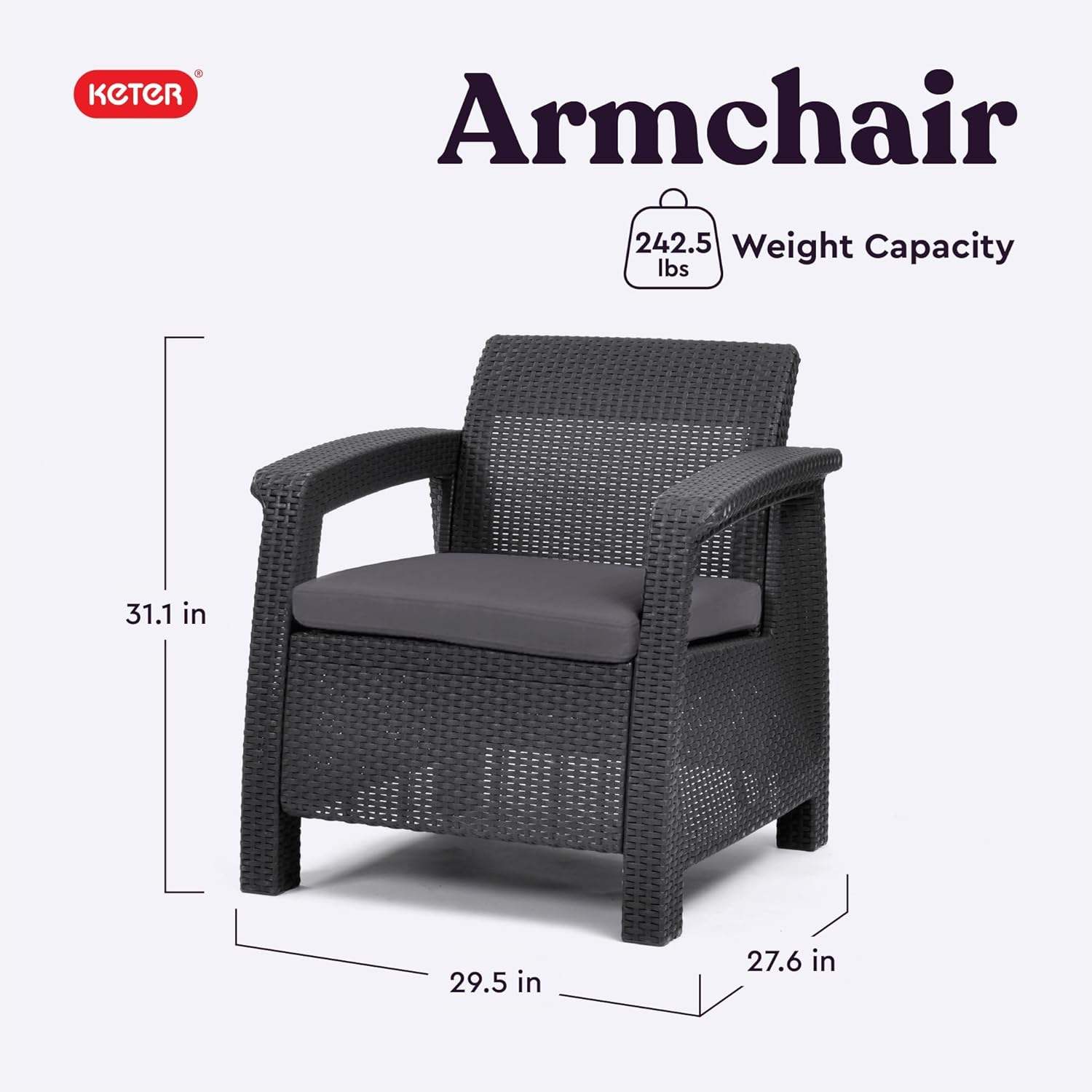 Keter Corfu Outdoor Four Seater Lounge Set, Graphite image number 6