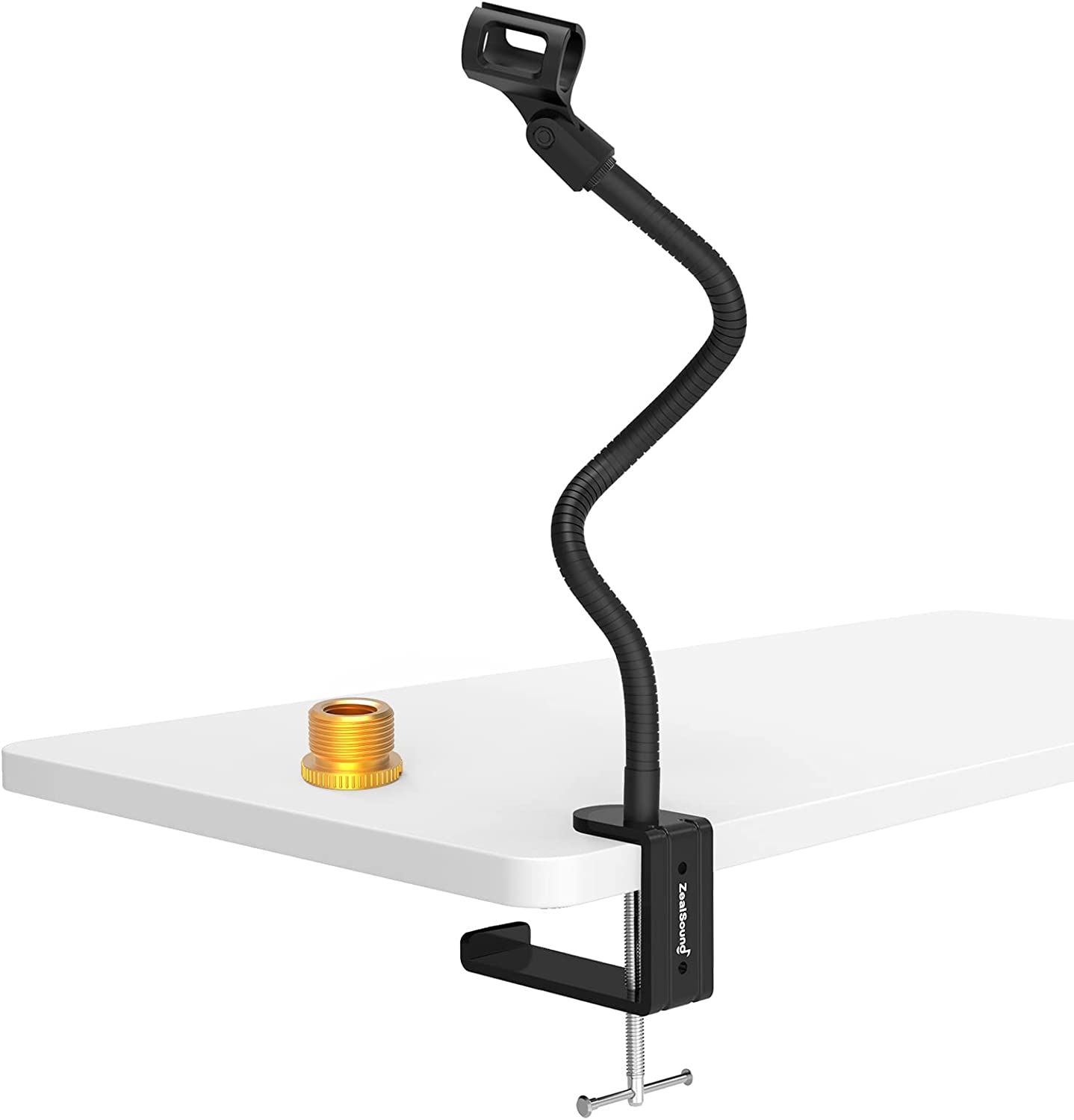 Zealsound Microphone Stand,Flexible Gooseneck Desktop Mic Stands Holder with Heavy Duty Desk Clamp,3/8" to 5/8" Screw Adapter Include 360 Adjustable Compact Mic Arm for Blue Snowball Ice Spark (Black) image number 2