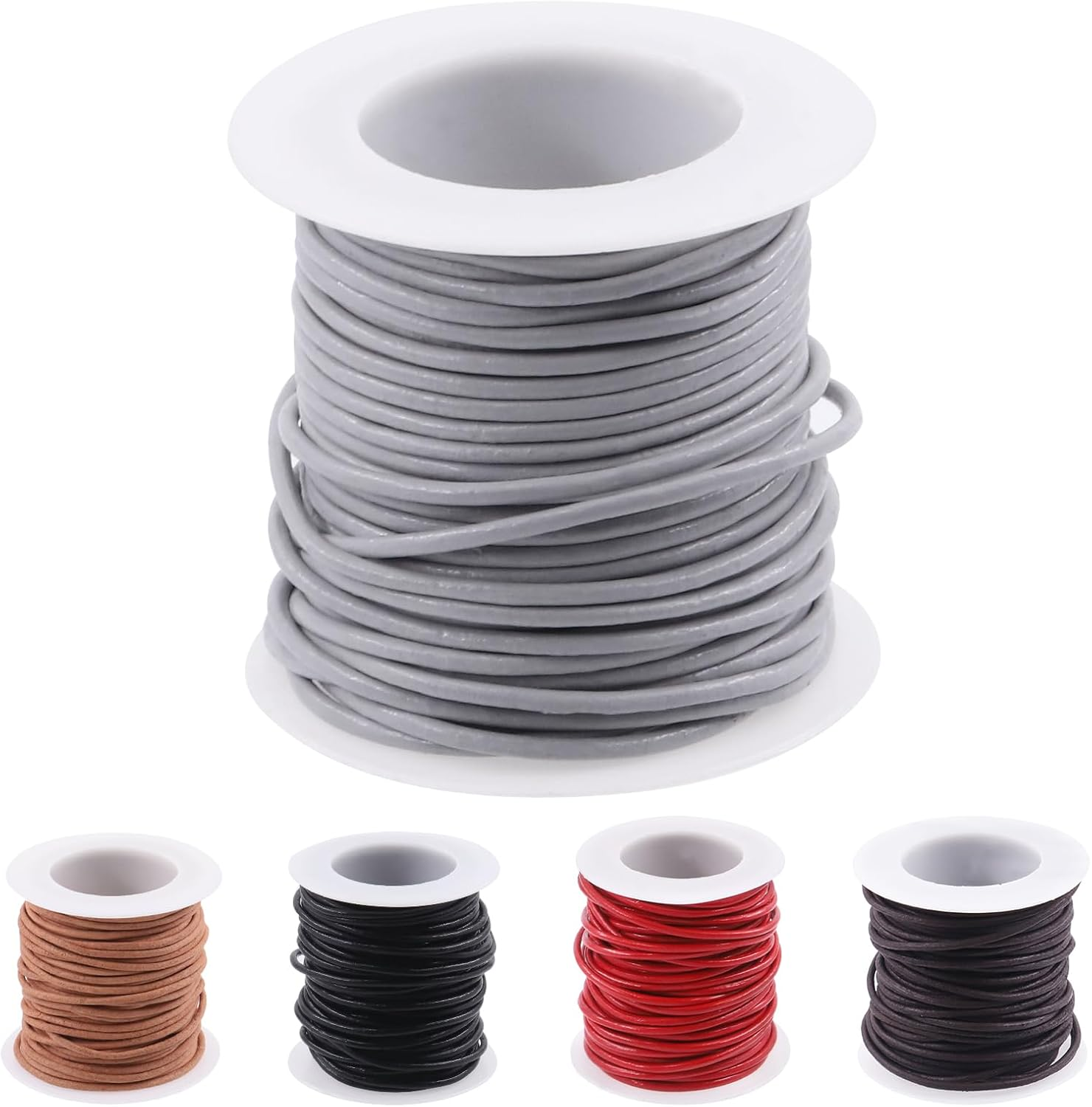 11 Yards X 2Mm Light Gray round Leather String Cord Soft Leather Rope Cord Spool for Necklaces Bracelets Shoelace Wrapping Crafts Jewelry Making Supplies image number 5