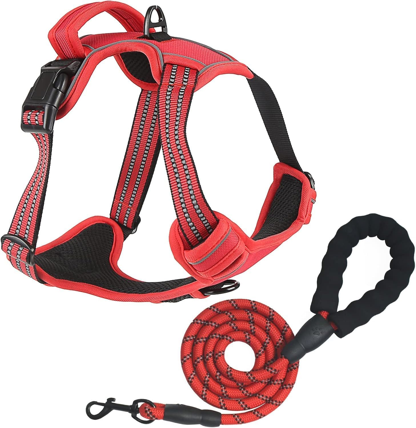 No Pull Dog Harness for Small Medium Large Dogs Adjustable Reflective Pet Vest with Front Clip Padded Harness for Dogs Easy Control Handle Best for Outdoor Training and Walking Orange S - X-Large, Red Harness+Leash