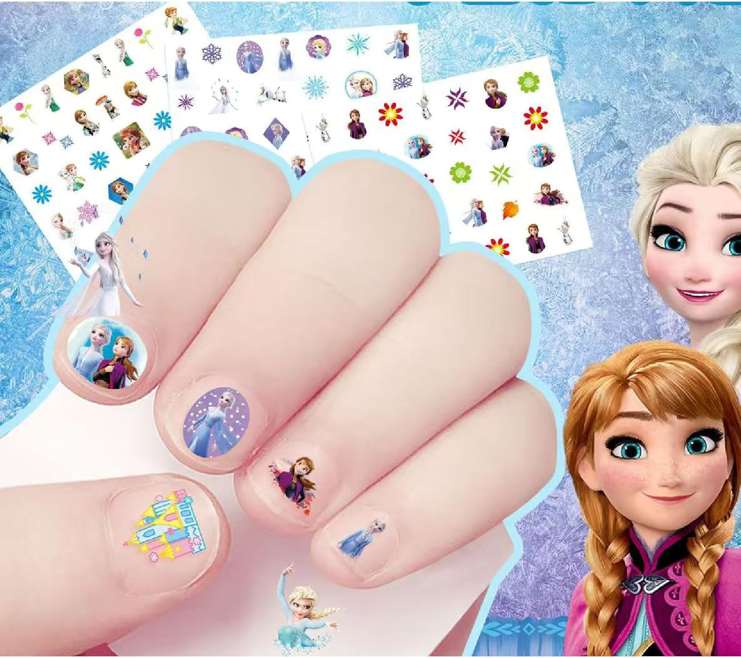 BUYLONG Nail Art Stickers,30Pcs Frozen Princess Luminous Nail Stickers for Kids,Cute Kawaii Cartoon Nail Stikers Self-Adhesive Nail Decals for Little Girls Birthday Xmas New Year Nail Tip Decoration