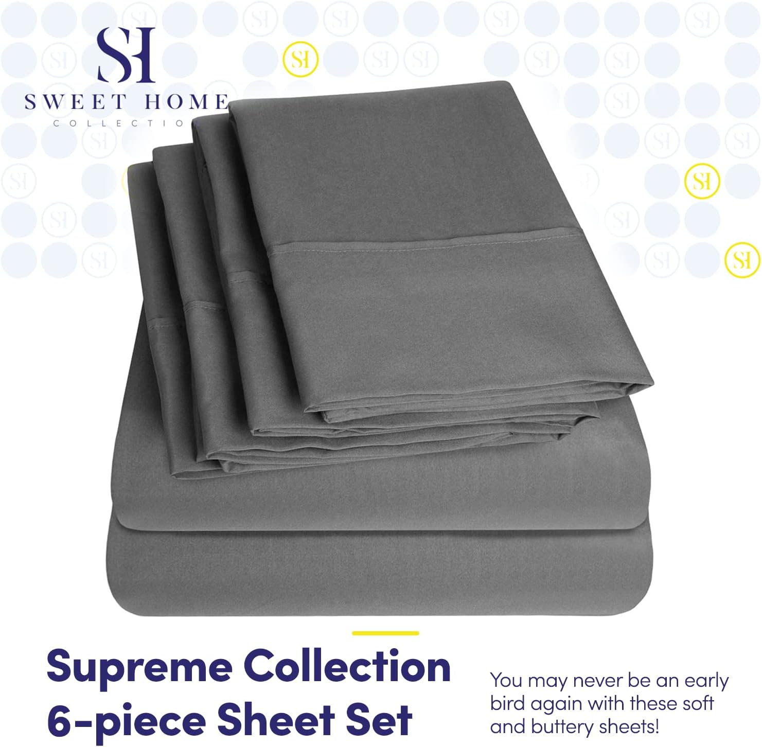 Cal King Size Bed Sheets - 6 Piece 1500 Supreme Collection Fine Brushed Microfiber Deep Pocket California King Sheet Set Bedding - 2 Extra Pillow Cases, Great Value, California King, Gray image number 5