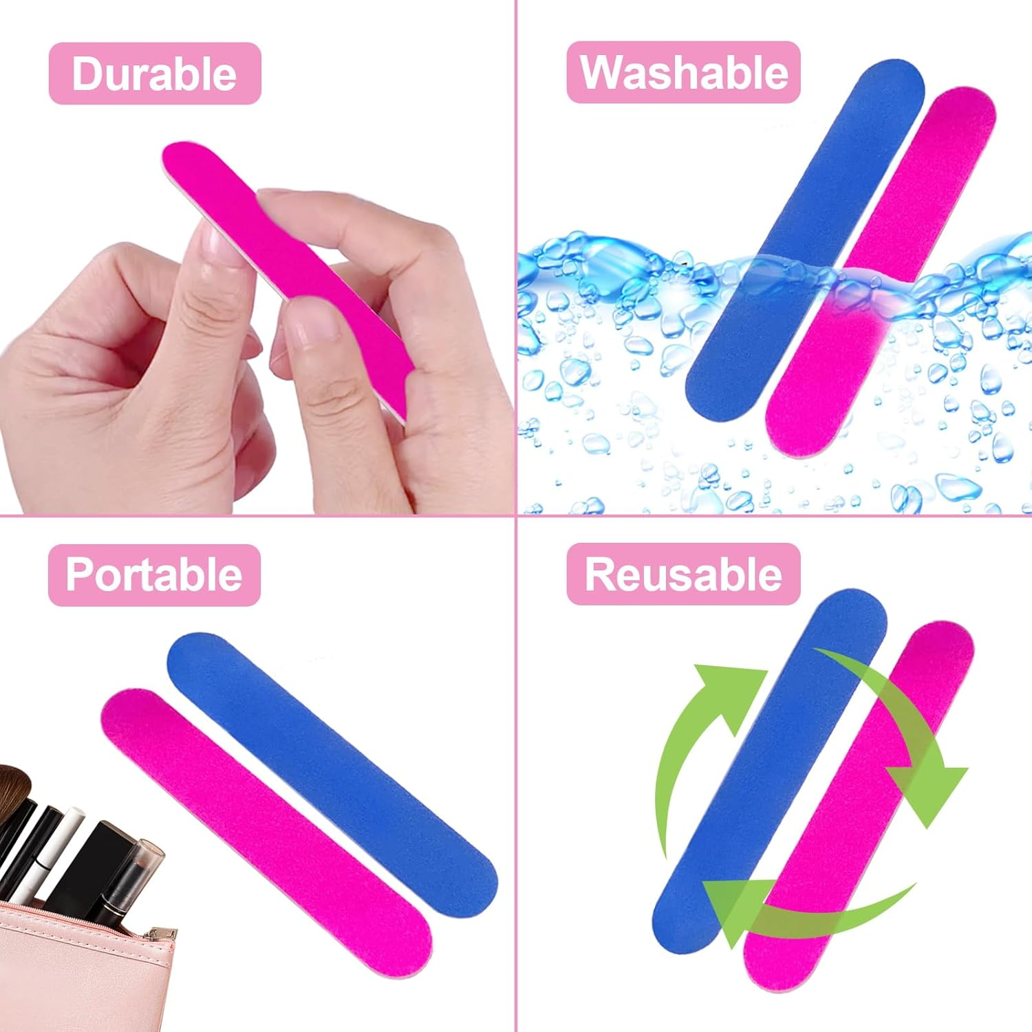 200 Pcs Emery Boards for Nails, Nail Files for Nature Nails Small Disposable Double Sided Colorful Nail File Bulk for Home Salon Travel Size Mini Manicure Kit for Men Women Kids Wood Emory Pink/Blue image number 6
