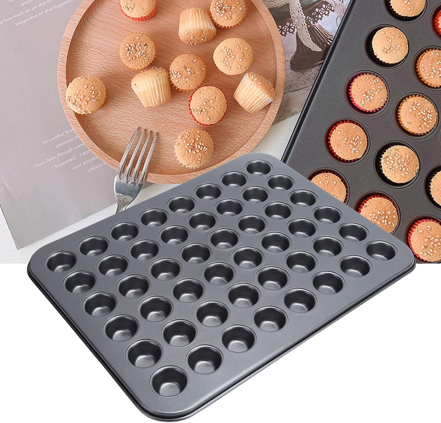 48 Cup Cake Pan, Non Stick Mini round Cupcake Pan Tray Carbon Steel Muffin Tin Baking Bakeware with Easy Release Coating for Evenly Heated Food Material image number 1