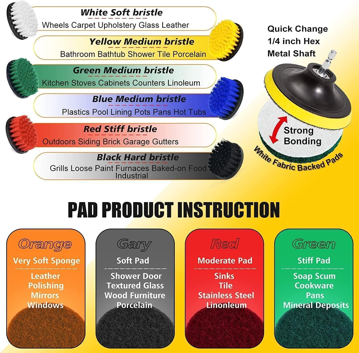 50 Piece Drill Brush Attachment Set Scrub Pads Scouring Pads Power Scrubber Brush with Extend Long Attachment All Purpose Clean for Grout, Tiles, Sinks, Bathtub, Bathroom, Kitchen image number 2