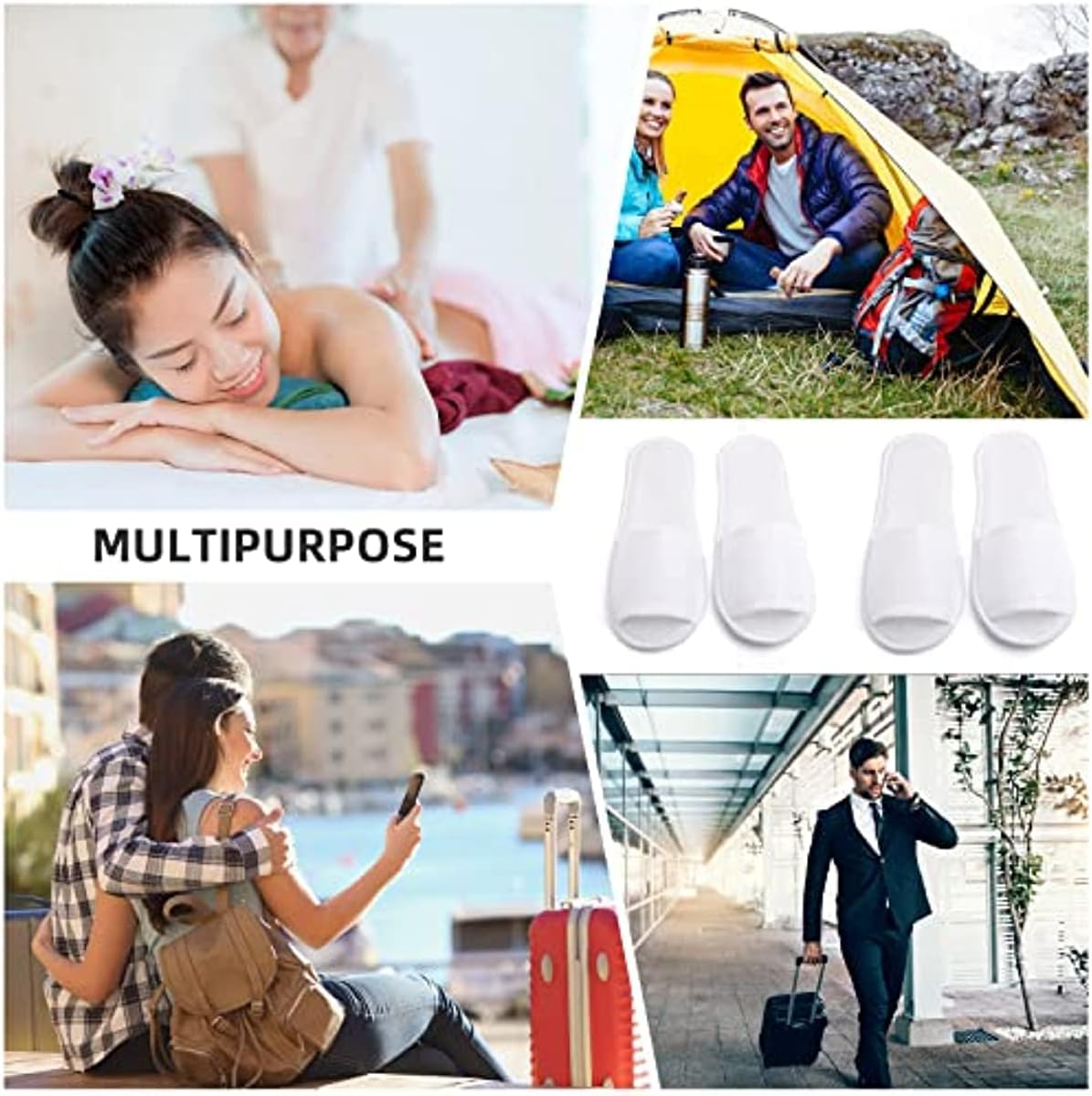 20 Pairs Open Toe Disposable Slippers Non-Slip Spa White Hotel Guest Unisex Travel for Women Men Home Massage image number 1
