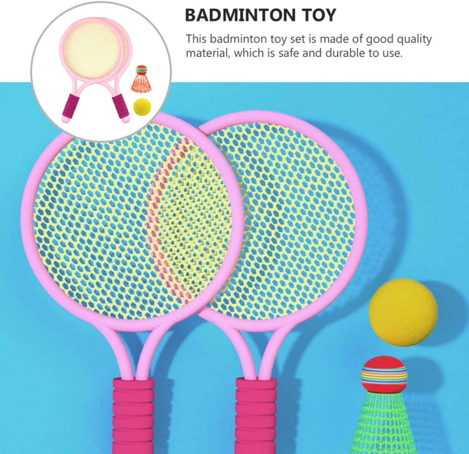 Kids Tennis Racket Set with Ball,16 Inch Plastic Tennis Racket with 4 Tennis Balls and 4 Shuttlecocks for Kid, Beach Kindergarten Baby Parent Child Interactive Toys, Toddler Outdoor/Indoor Sport(Pink) image number 1