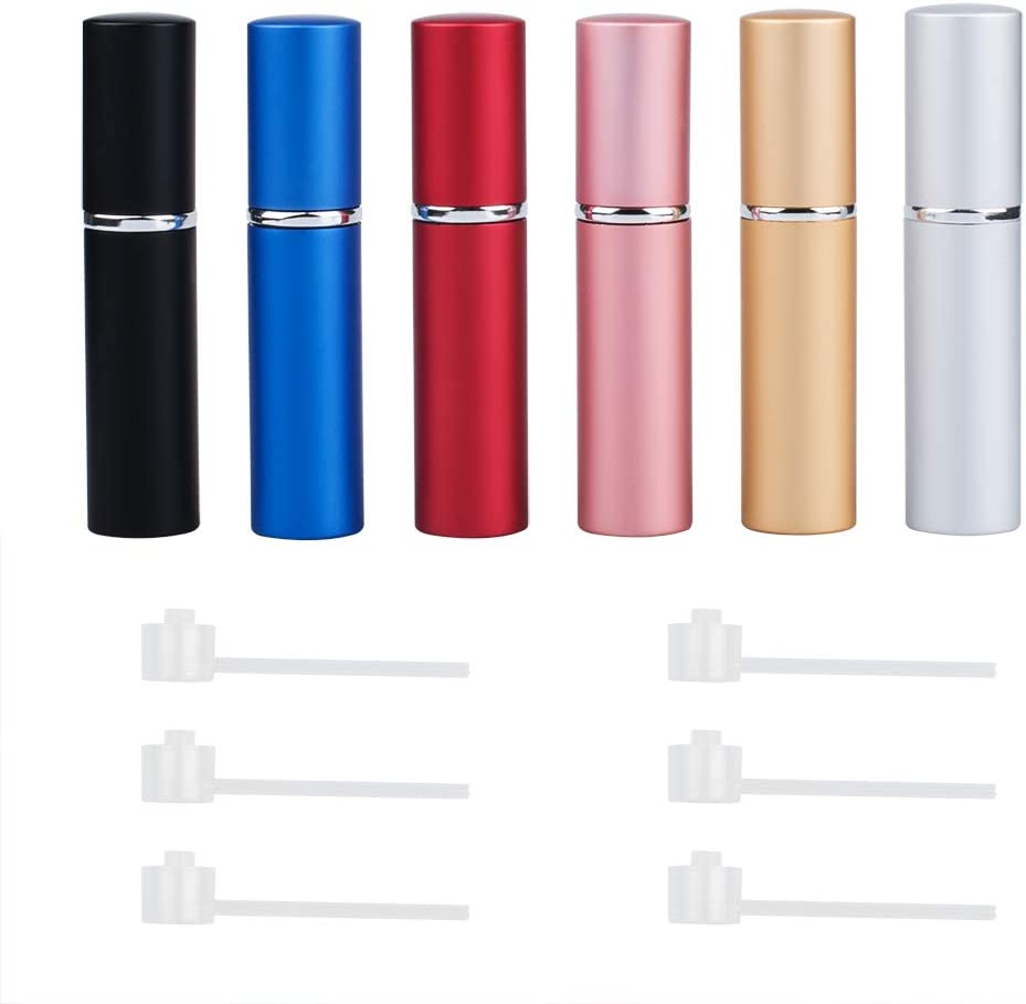 Sonku 6 Pcs 5Ml Portable Mini Refillable Perfume Spray Bottle, Empty Atomizer Scent Pump Case with 6 Pcs Perfume Refill Pump for Travel Purse and Outdoor Activities-Black,Gold,Silver,Red,Blue,Pink image number 3