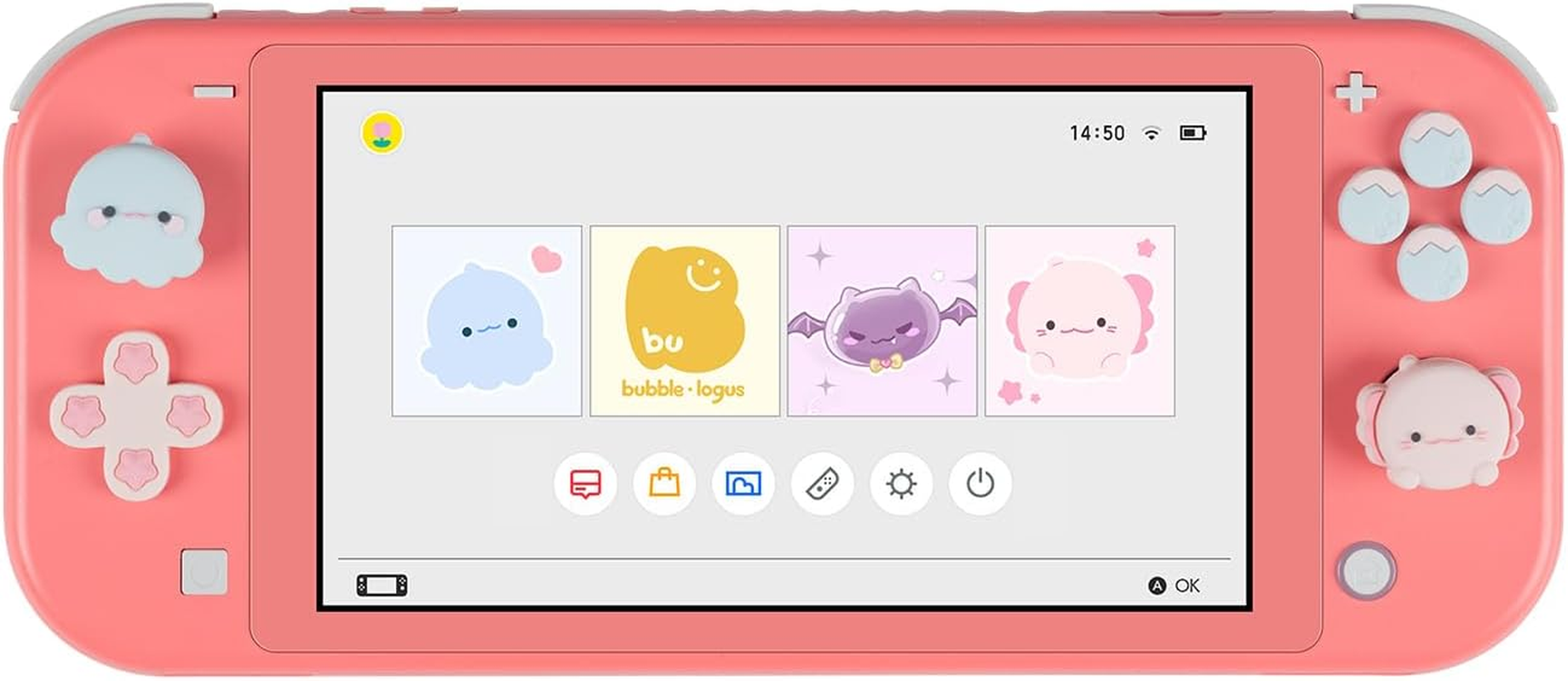 BUBBLELOGUS Soft Silicone ABXY Key Buttons Sticker Joystick Cover, Cute Cross D-Pad Button Caps Thumb Grips Set for Nintendo Lite Controller - Ocean Friends image number 2