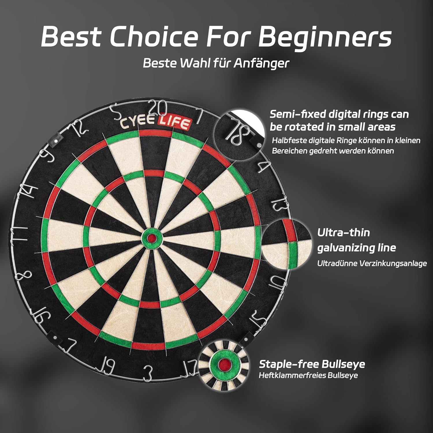 Cyeelife Wire Sisal Bristle Dartboard,Professional Steel Tip Dartboard Set with 6Pcs Metal Tip Darts and Accessories image number 1