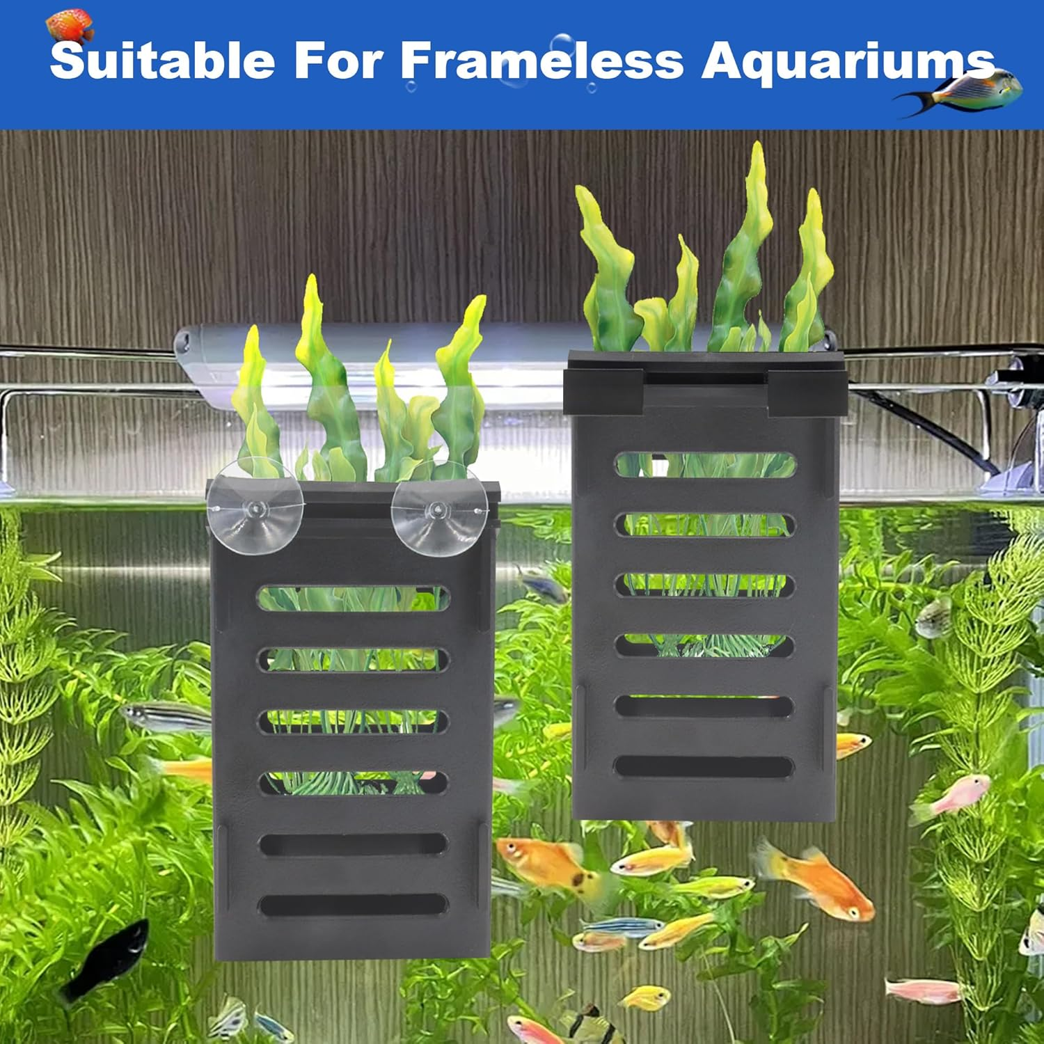 4 PCS Aquarium Plant Holder with 24 Hooks and 8 Suction Cups, Hanging Plant Holder for Fish Tank, Aquatic Plant Pots for Aquarium Decorations Plants, Hanging Aquatic Planter Cups (Black) image number 1