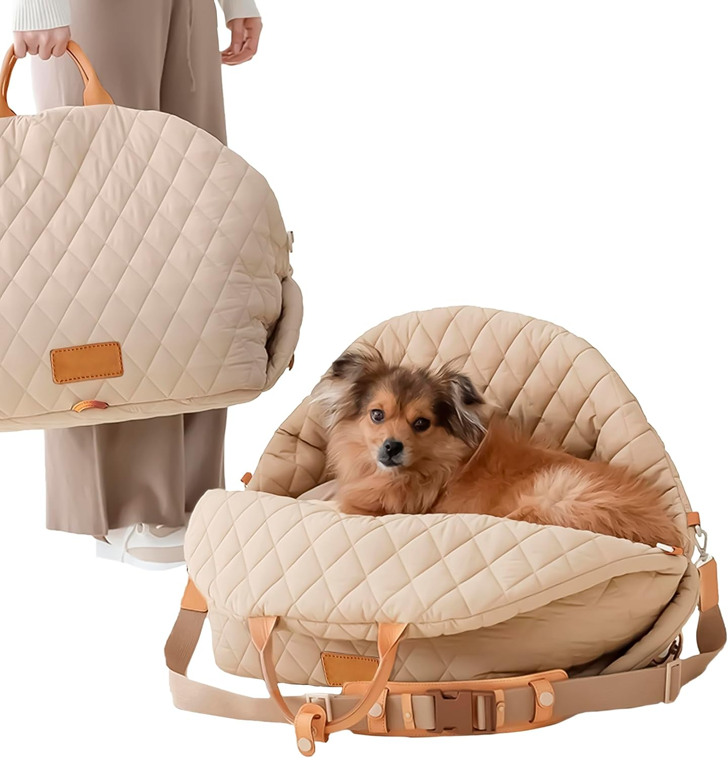 BDZBREN 3-In-1 Dog Car Seat for Small Pets 0-18Lbs，Portable Carrier, Travel Bed with Safety Leash | Waterproof, Machine Washable, Anti-Slip Base (Pink, L)