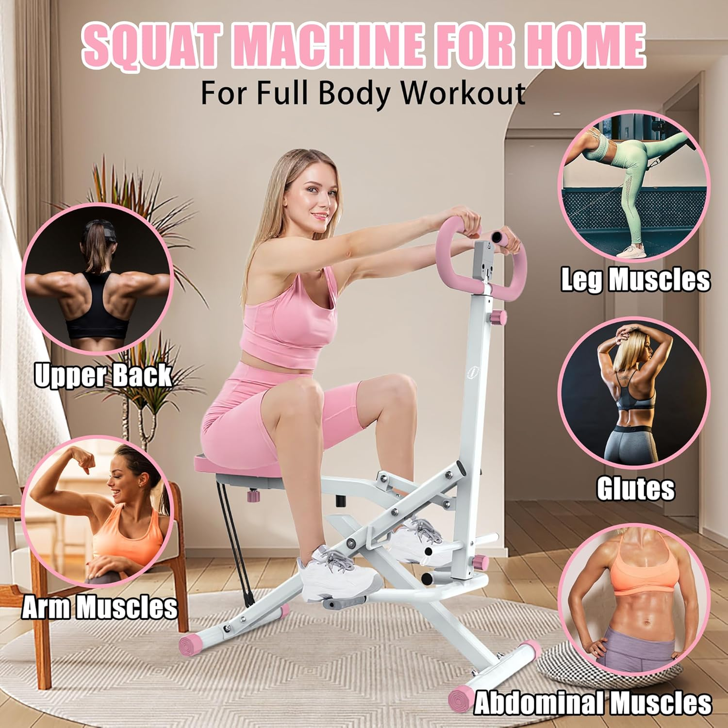 Squat Machine for Home - Exercise Machine with Adjustable Resistance Bands Row-N-Ride Squat Assist Trainer for Glutes & Ab Back Legs Workout image number 4