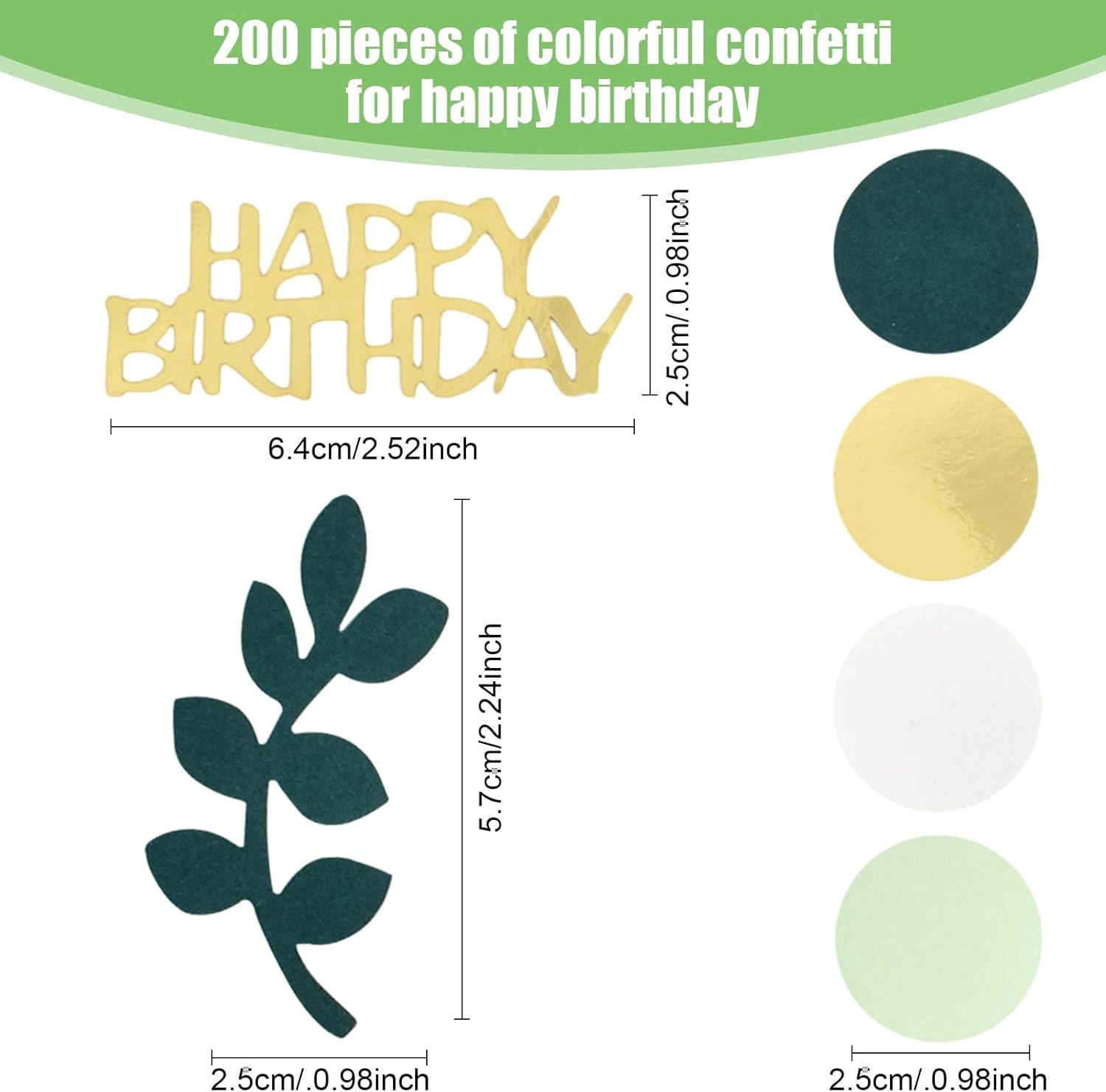 200 Pieces Confetti Green Gold, Happy Birthday Table Decoration, Party Table Confetti, Confetti Decorations for Party, Birthday, Wedding, Children'S Room, Table Top, Paper Scraps image number 2