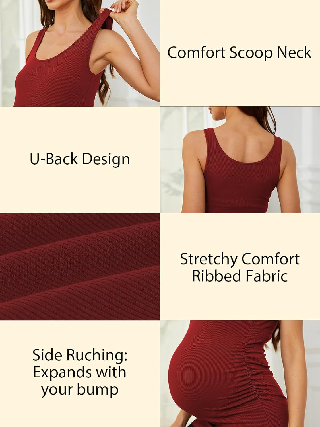 Ecavus 3 Pack Maternity Tank Tops Ribbed Ruched Side Stretchy Comfortable Sleeveless Pregnancy Shirts image number 1