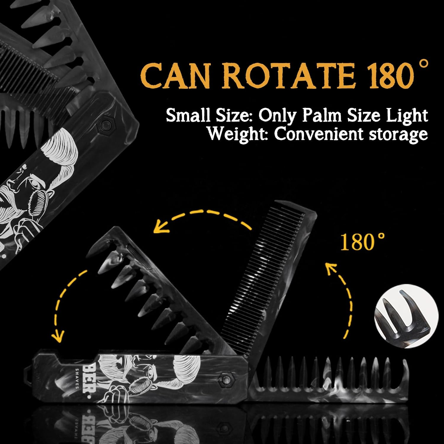 3-In-1 Folding Hair Comb for Men, Fine & Wide Tooth Comb with Beard, Hair & Moustache Styling, Anti-Static Travel-Friendly Pocket Comb, Compact & Durable image number 3