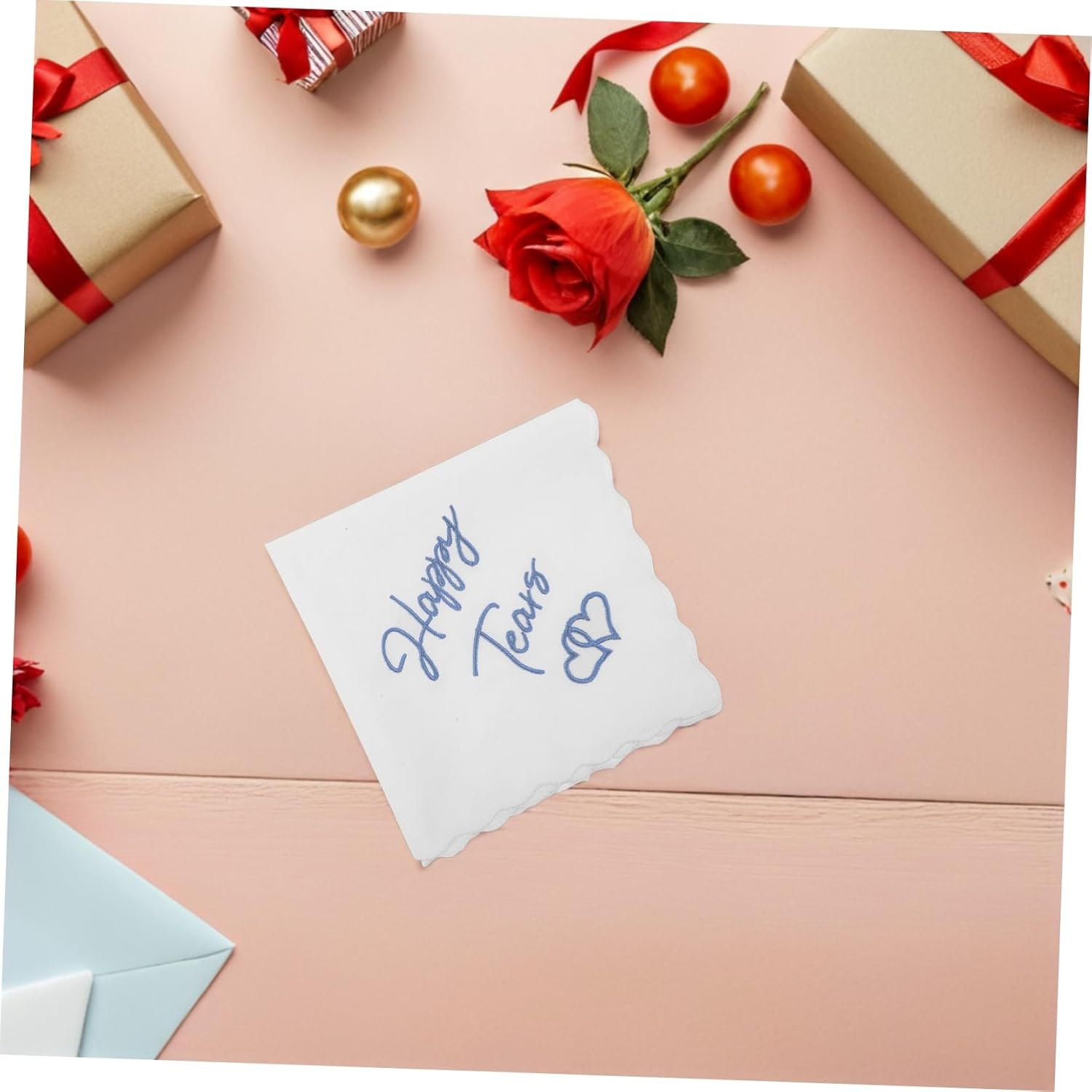 FOMIYES 4Pcs Wedding Handkerchief Happy Tears Embroidered Blue Handkerchiefs Mothers Bride Groom Mother Present Elegant Wedding Accessory image number 1