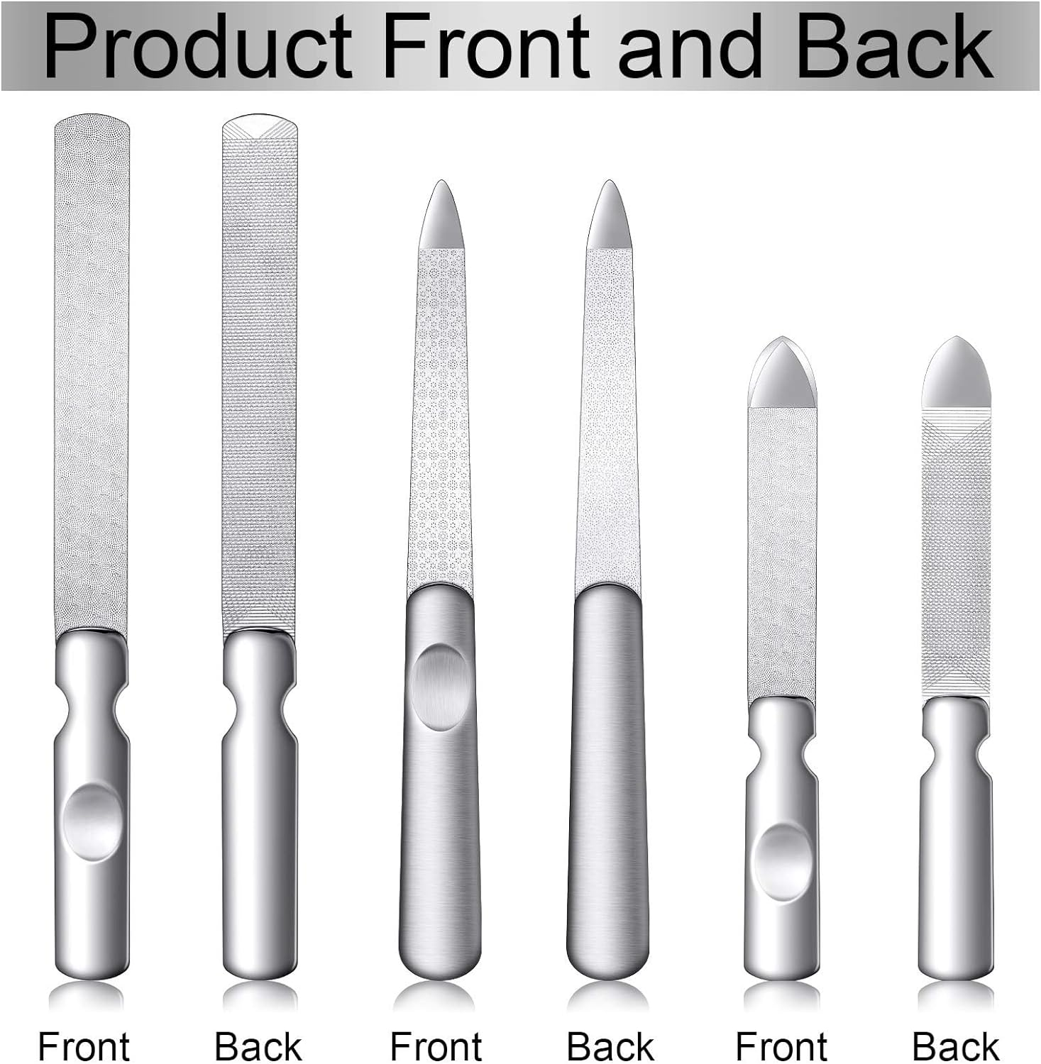 3 Pack Stainless Steel Nail Files with Leather Case, Double Sided Metal Nail Files with Anti-Slip Handle, Metal Nail File Buffer Manicure Pedicure Tools for Fingernail Toenail, Fine and Coarse image number 6