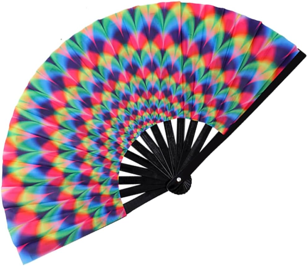 Plzoslly 2 PCS Large Folding Fan Bamboo Folding Hand Fan, Rave Fan Clack Folding Hand Fan Chinese/Japanese Nylon-Cloth Folding Fan for Festival, Dance, Performance, Party, Gift, Decoration(Watermelon)