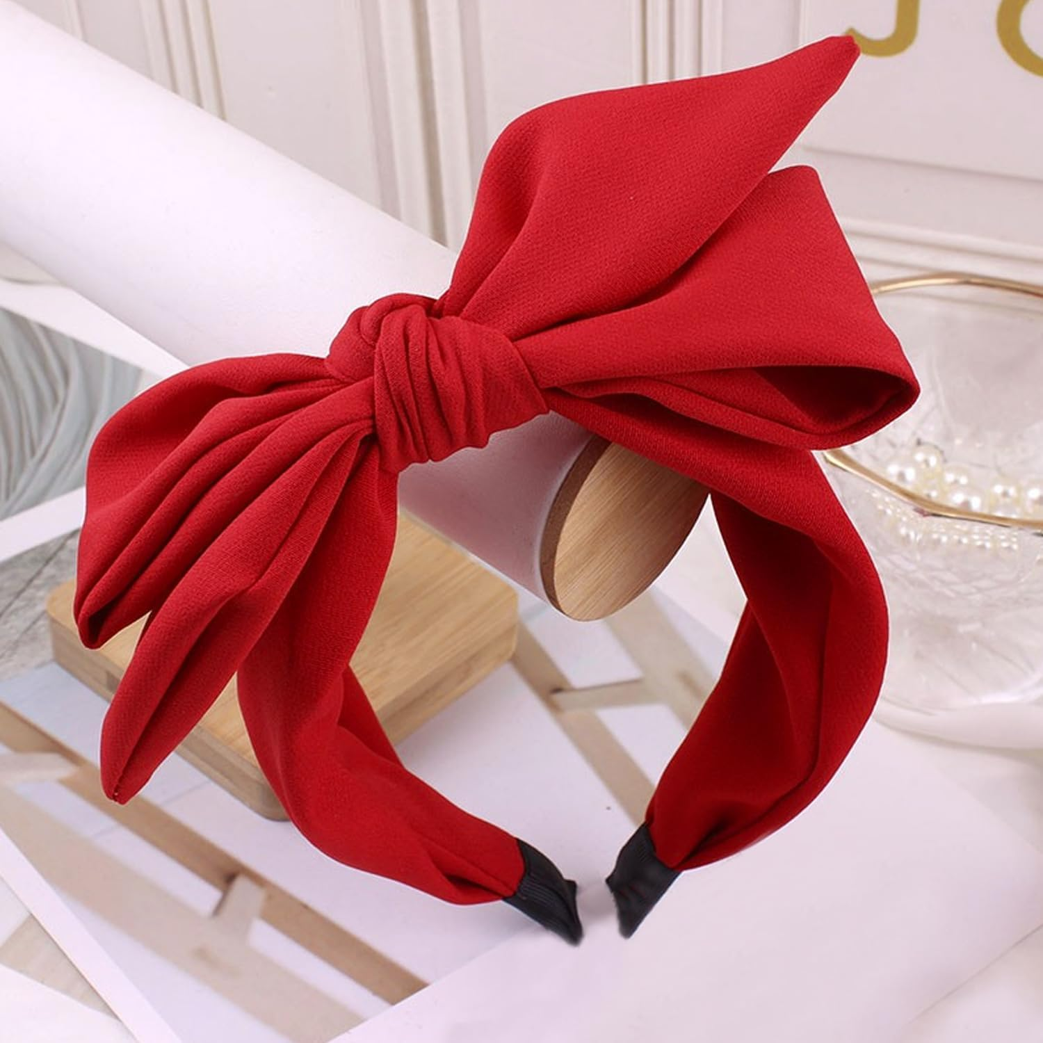 1 Butterfly Bow Headband 1 Barrette Wide Edge Hairband Washable Hair Band Fashion Hair Accessories for Women and Kids Suitable for Many Hairstyles (Red) image number 3