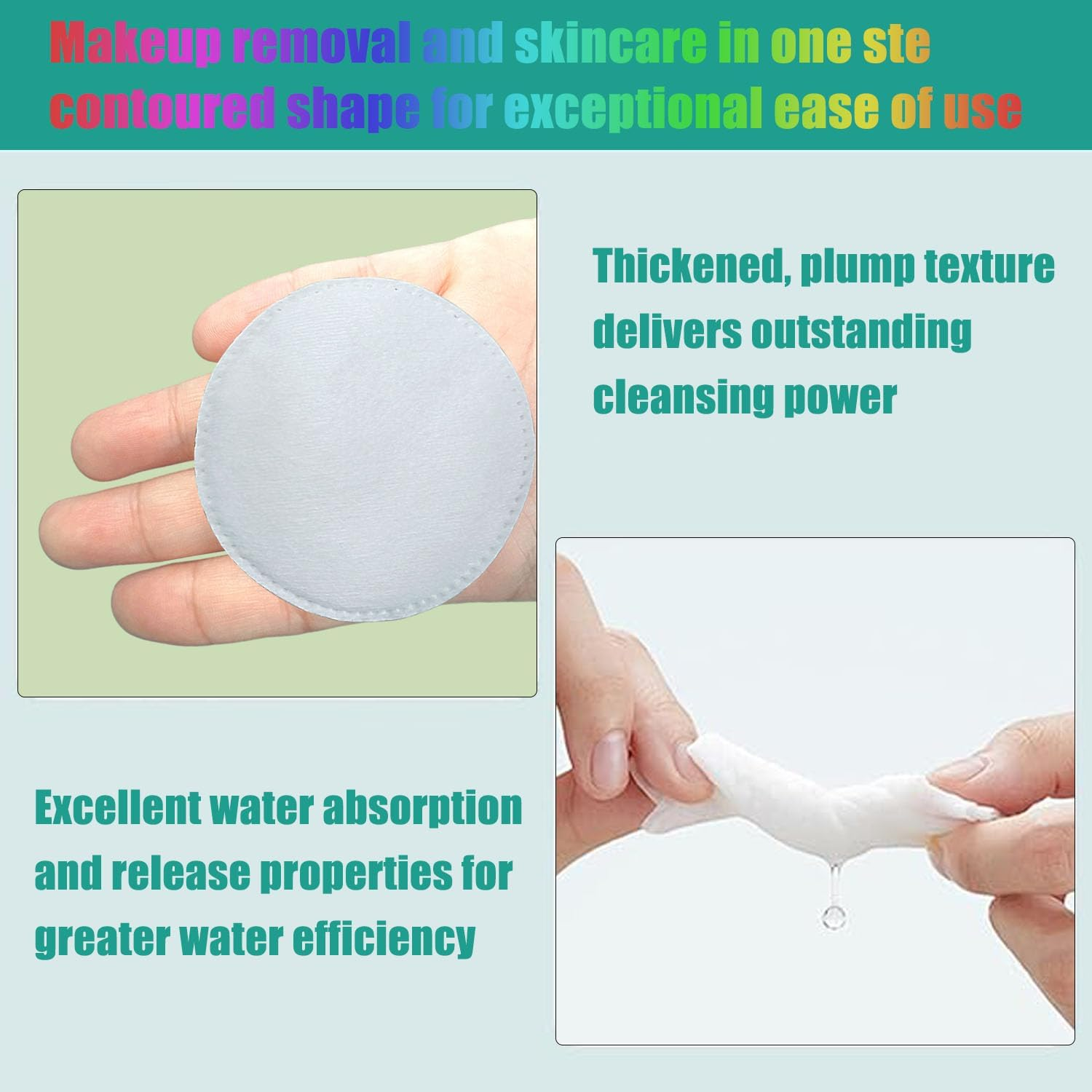 100 Pack Reusable Makeup Remover Pads, Makeup Remover Toner Pads, Cotton Pads for Face, Cotton Pads Round,Lint-Free Makeup Remover Pads for Face Cleansing, Applying Facial Toner & Nail Polish image number 4