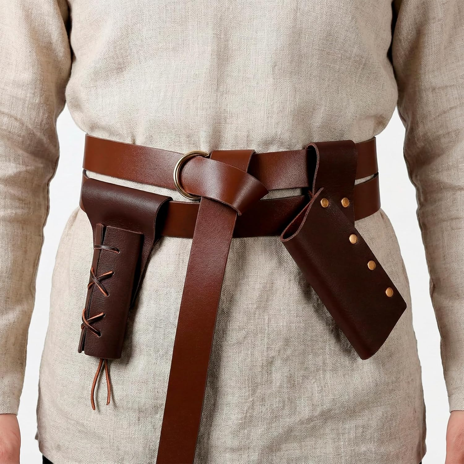 RIBNXHI 3 Piece Medieval Renaissance Knight Belt Set with Viking Sword Frog, Adjustable Leather Belt for Dagger and Sword, LARP Cosplay Costume Accessories for Men and Women