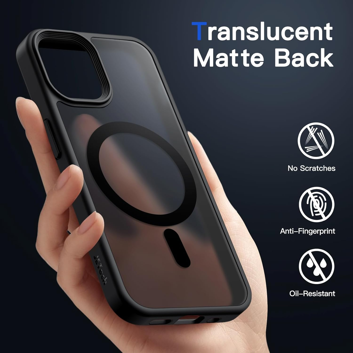 Jetech Magnetic Case for Iphone 12/12 Pro 6.1-Inch Compatible with Magsafe, Translucent Matte Back Slim Shockproof Phone Cover (Black) image number 2