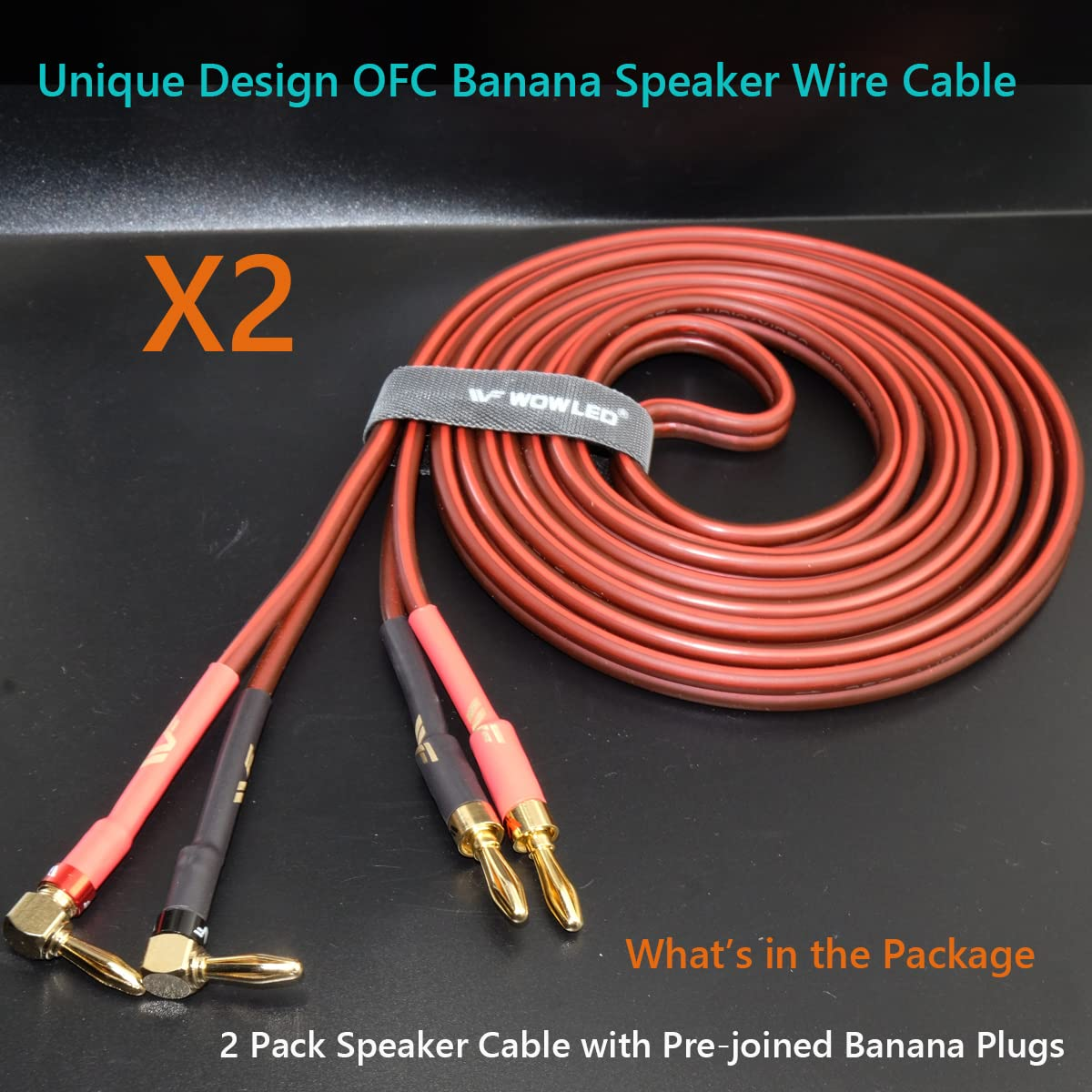 UCINNOVATE 2 Pack 14 AWG Speaker Wire with Banana Plugs, 2X 3M Hifi OFC Speaker Cable with Gold-Plated Right Angle Banana Plugs to Banana Plugs Audio Cable Speaker Cord for Audiophile (3M / 9.8FT) image number 3