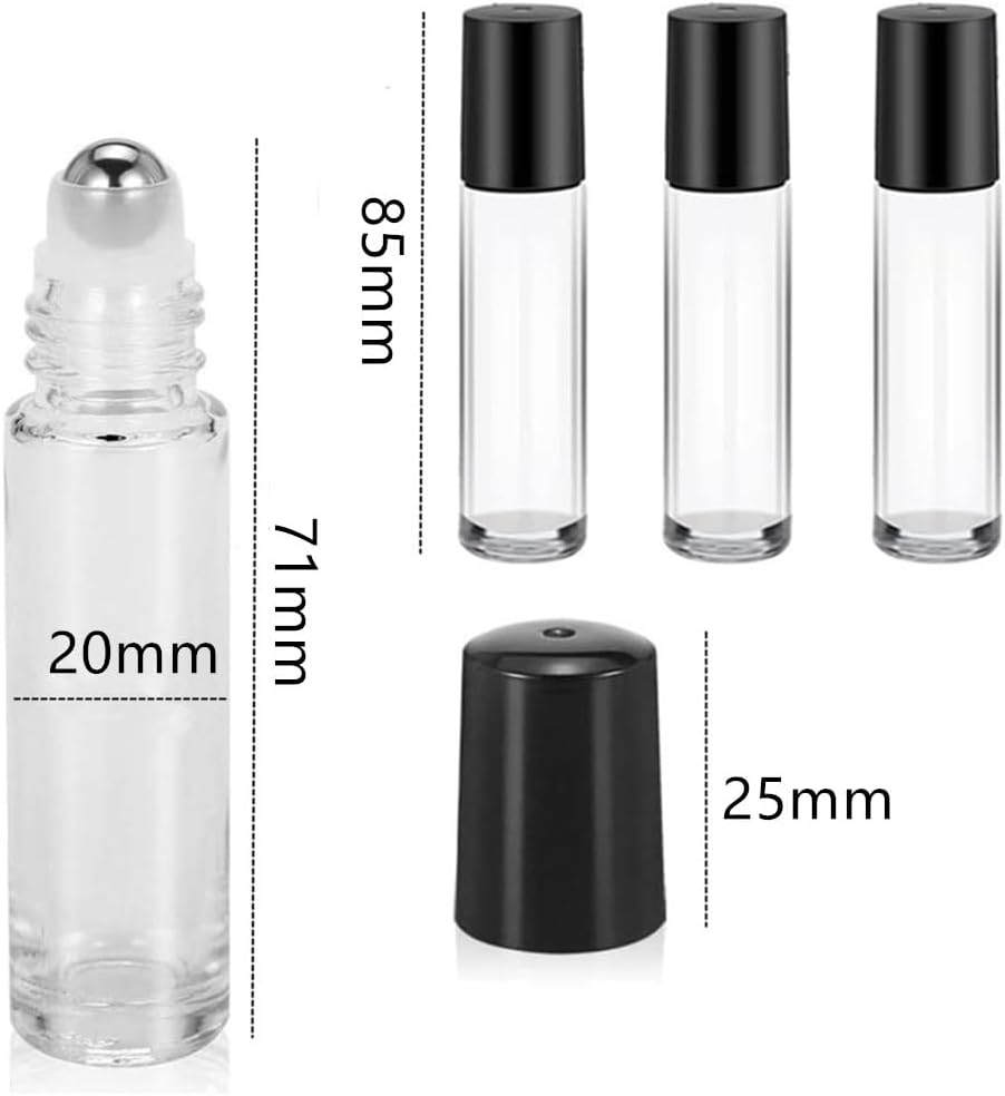 Essential Oil Roller Bottles, 10Pcs Clear Essential Oil Roller Bottles, 10 Ml Glass Roller Bottles with Stainless Steel Roller Balls, Leak Proof Roll Bottles for Aromatherapy & Facial Body Care image number 2