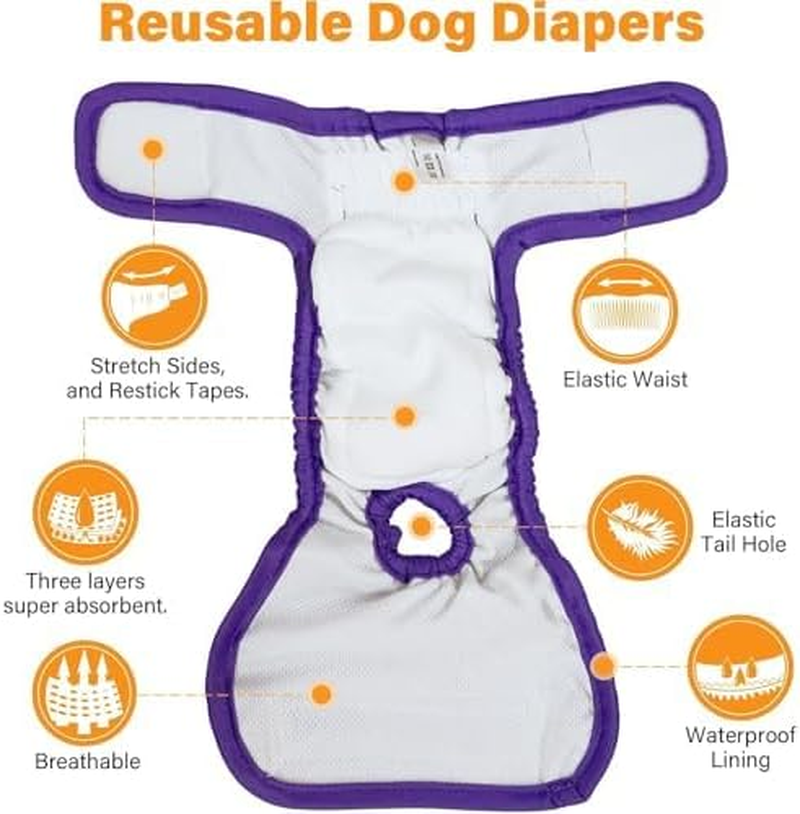 Reusable Dog Nappies Female, 3 Pack Washable Diapers Belly Bands,Washable Sanitary Wraps Panties for Puppy Small Medium Large Incontinence Dog（M） image number 5