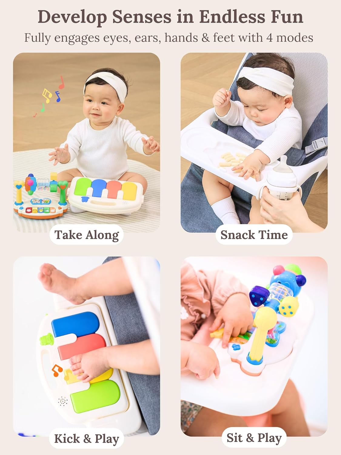 Cuddobaby Baby Bouncer 4-In-1 on Wheels, Detachable Pianos, Feeding Tray, 3-Level Recline Foldable Seat with Play Bar for Infant to Toddler 0-6, 0-12, 12-24 Months, Boy Gift Idea - Blue image number 1