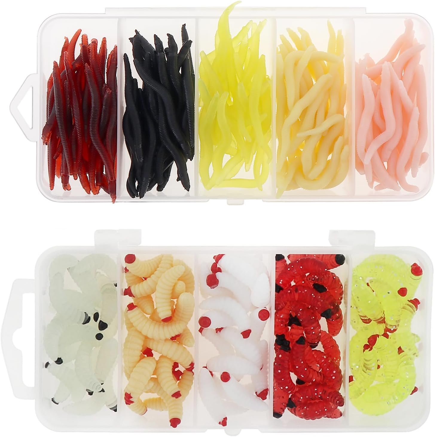 Origlam 250Pcs Soft Plastic Fishing Lures Worms Lure, Plastic Fishing Worms Fake Maggots Fake Worms Baits, Worm Bread Soft Maggots Artificial Earthworm Fishing Accessories image number 2