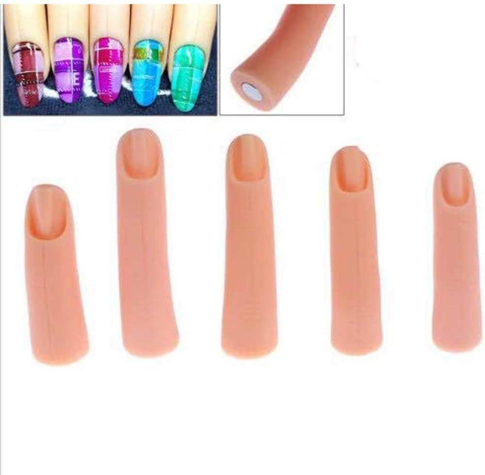 5Pcs Silicone Fake Finger Acrylic UV Gel Nail Art Practice Manicure False Fingers Fake Finger with Magnet for Hand Nail Art Training Display Tools image number 1