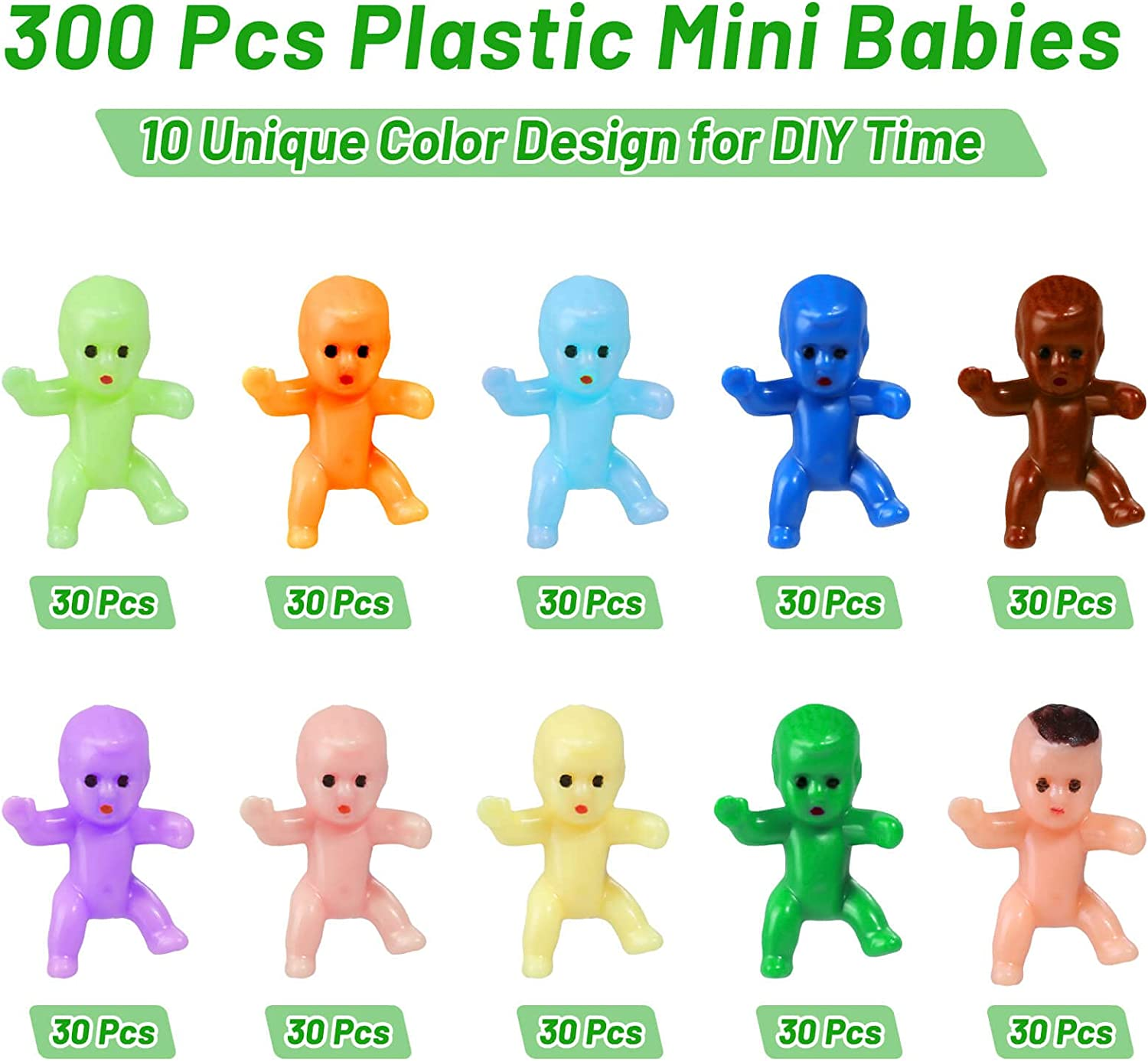 Mini Plastic Babies, Selizo 200Pcs Tiny Plastic Baby Figurines Small King Cake Babies Bulk for Ice Cube My Water Broke Baby Shower Games (10 Colors) image number 2