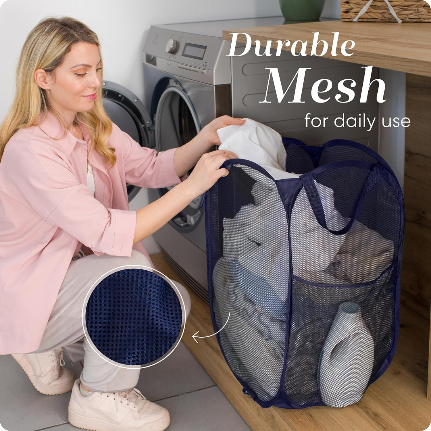 Collapsible Mesh Foldable Hamper 34X55Cm (Navy Blue, 34X55Cm) image number 2