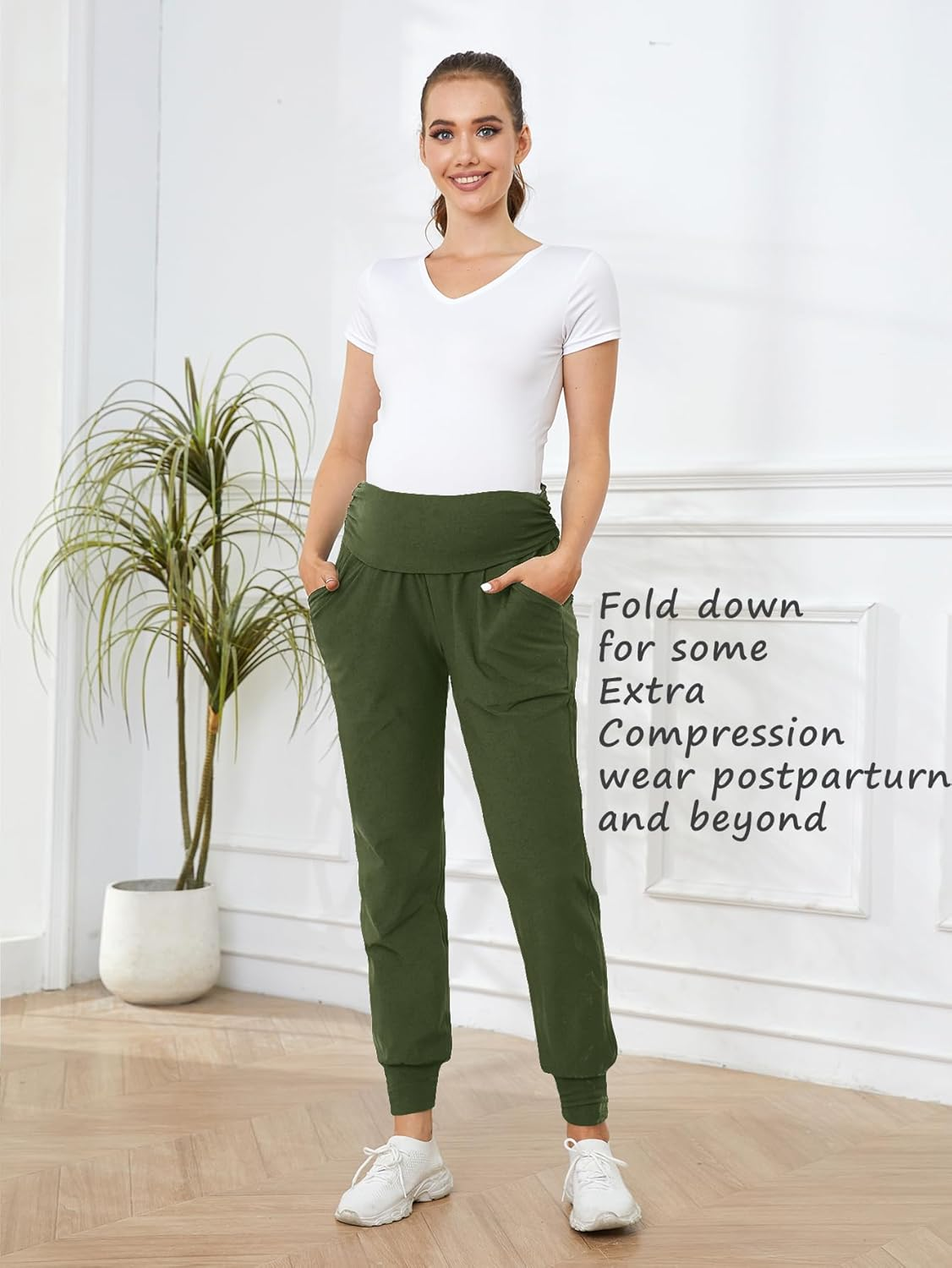 PARNIXS Women'S Maternity Workout Leggings over the Belly Pregnancy Yoga Pants with Pockets Soft Activewear Yoga Pregnancy Pant（2-Piece Set） image number 6