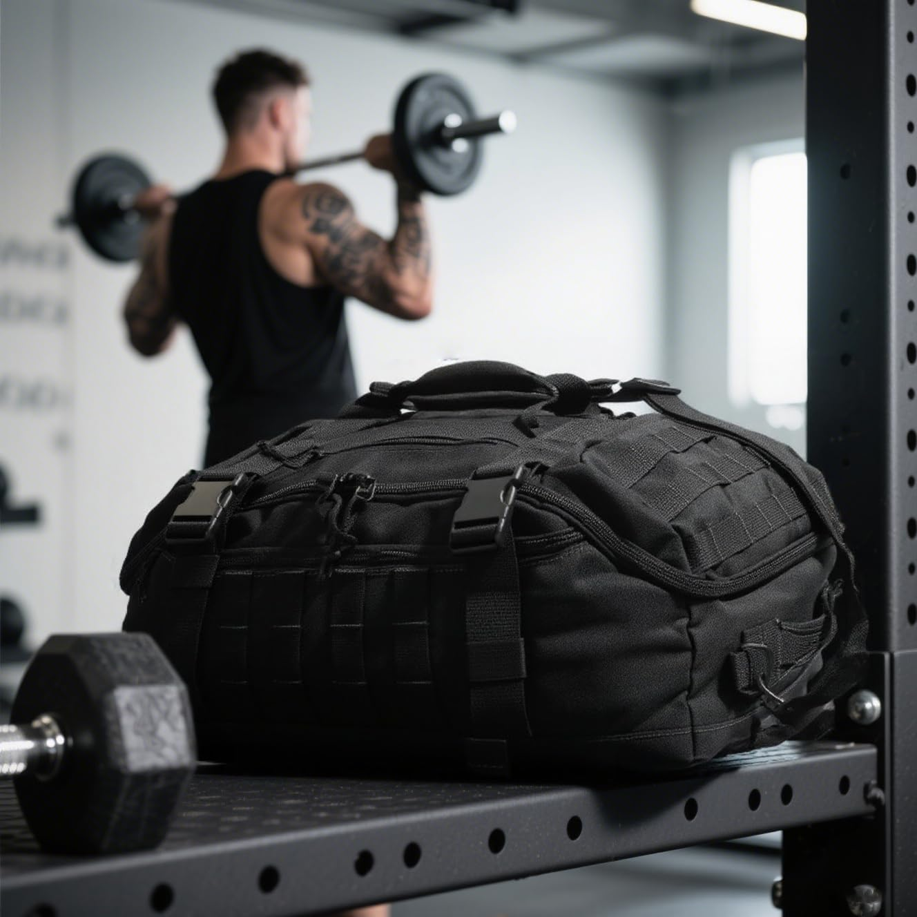 Duffle Bag Travel Duffel Bag for Men Large Weekend Tactical Bag Gym Bag for Night Travel Military Training Sports Deployment, Black, 45L, Duffel Bag image number 5