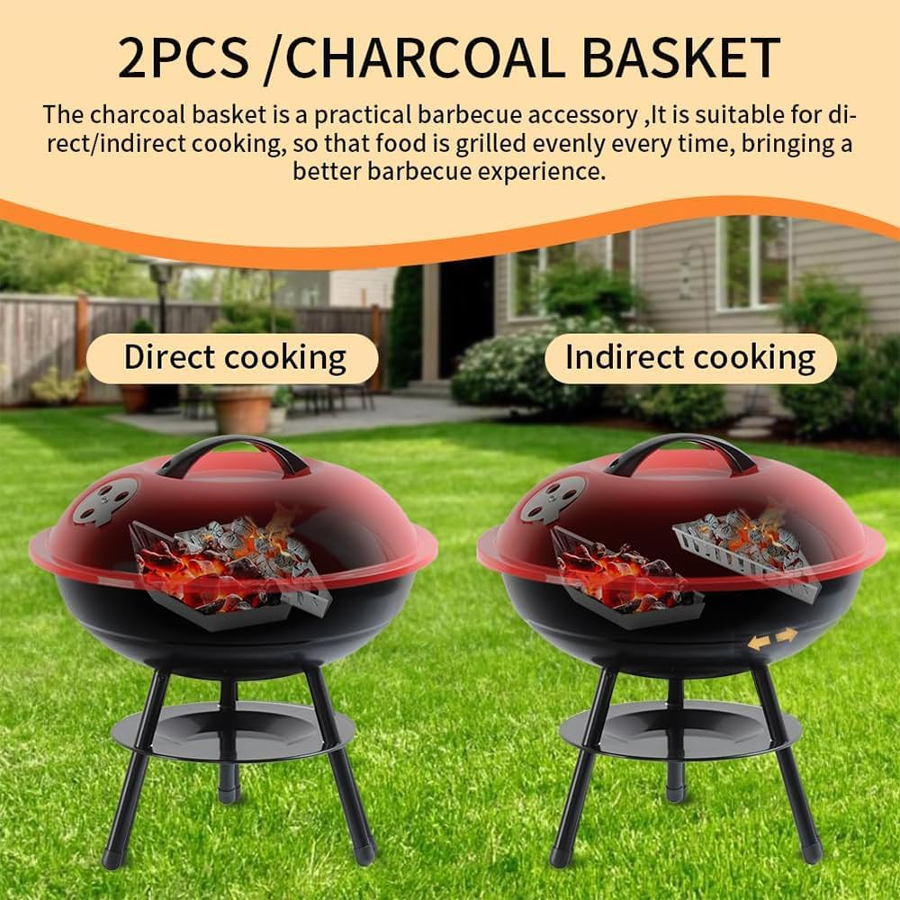 HYAVIA 2 Pack Charcoal Basket for Grill &ndash; Heavy Duty Steel Holder, Even Heat Distribution, Charcoal Saver for BBQ, Compatible with Kettles, Steaks, Fish, Veggies