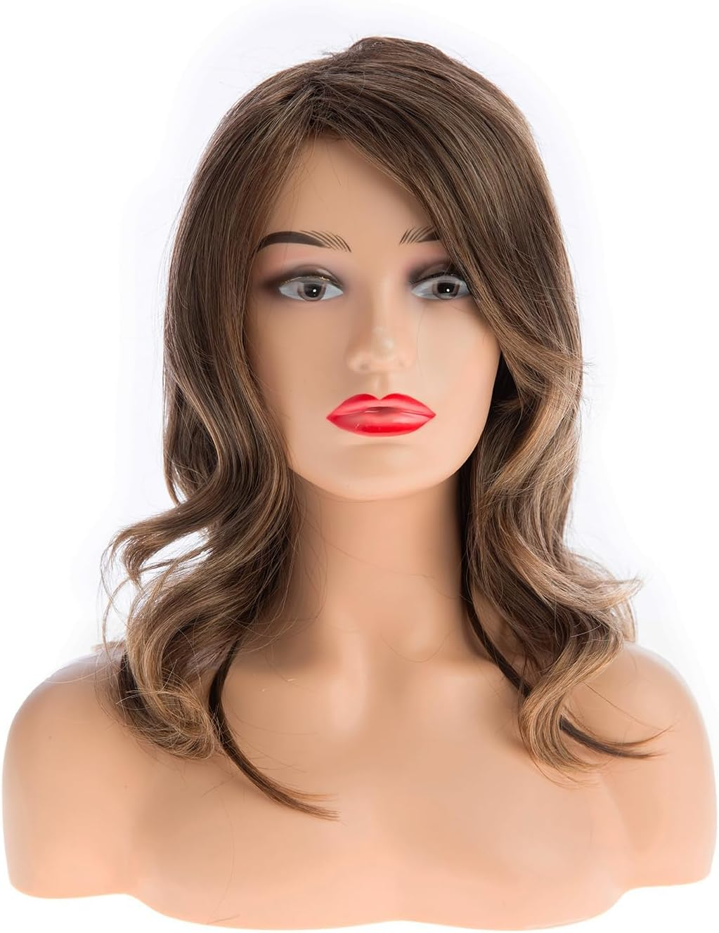 Beweig Brown Wig with Bangs for Women, Natural Curly Bob Wig with Side Bangs, Synthetic Heat Resistant Wigs for Daily Party