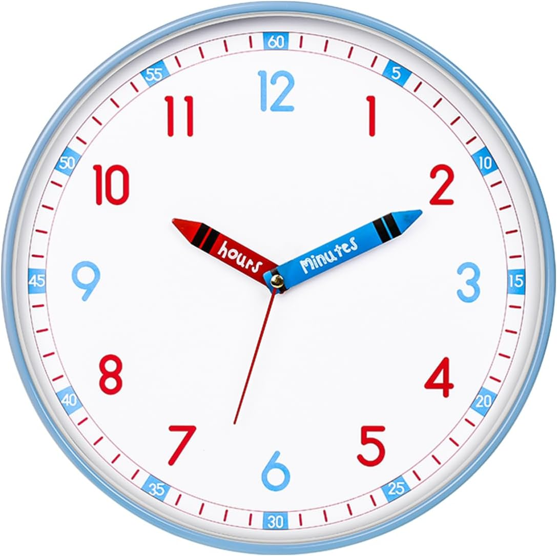 Wigmoa SS-L 【10 Inch/25Cm】 Silent Non-Ticking Wall Clock, Modern Analog Battery Operated Clock for Classroom, Bedroom, Office, and Home Decor, Time-Telling Clock for School Supplies. (Blue, 10 Inch)