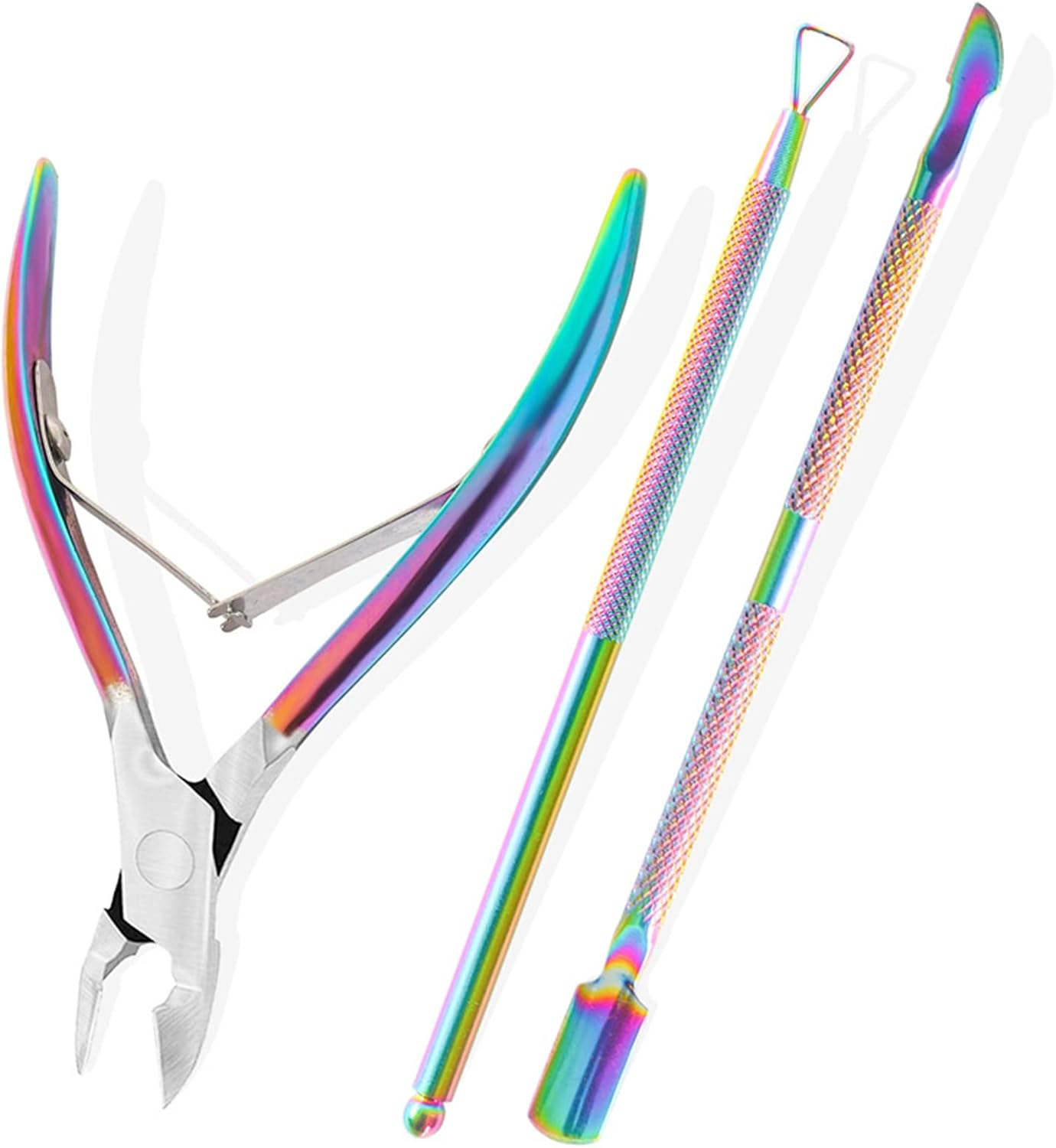 Sularpek Cuticle Cutter, Cuticle Nippers with Cuticle Pusher, Professional Stainless Colorful Steel Cuticle Remover Tool Set for Manicure and Pedicure (3Pcs) image number 1