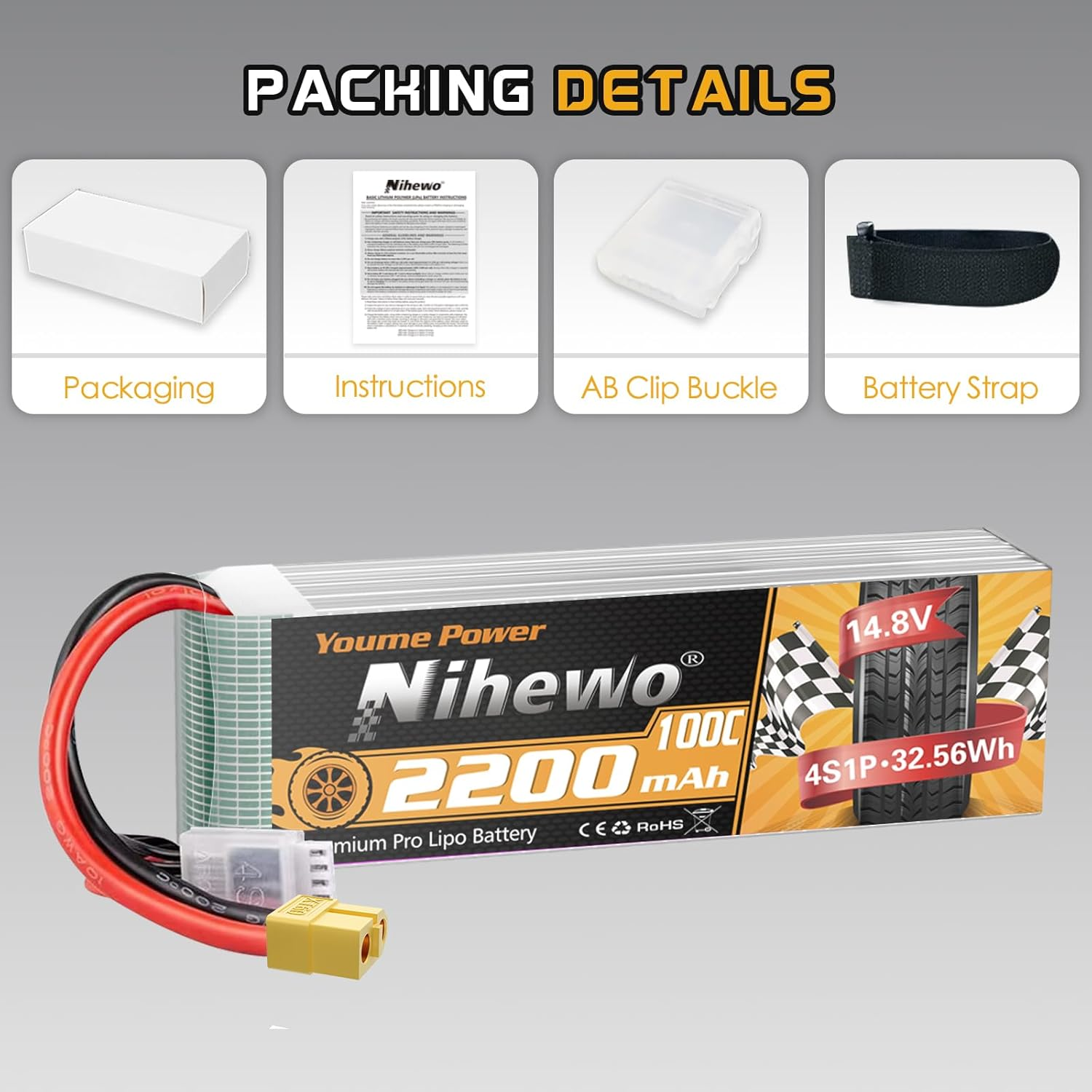 4S Lipo Battery 14.8V 2200Mah RC Battery Soft Case 100C with XT60 Plug for FPV Drone RC Quadcopter Helicopter Airplane Car Truck Boat Models (2 Pack) image number 2