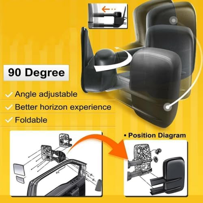 Pair Black Manual Extendable Towing Mirrors Manual Folding Tow Mirrors Electric Upper Flat Mirror (Toyota Hilux 2005-2016 without Indicators) image number 3